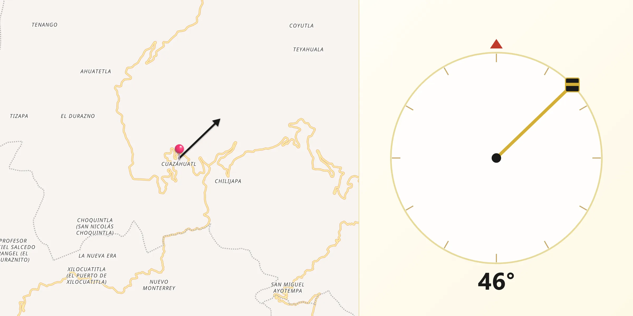 Dirección de la Qibla desde Cuazahuatl