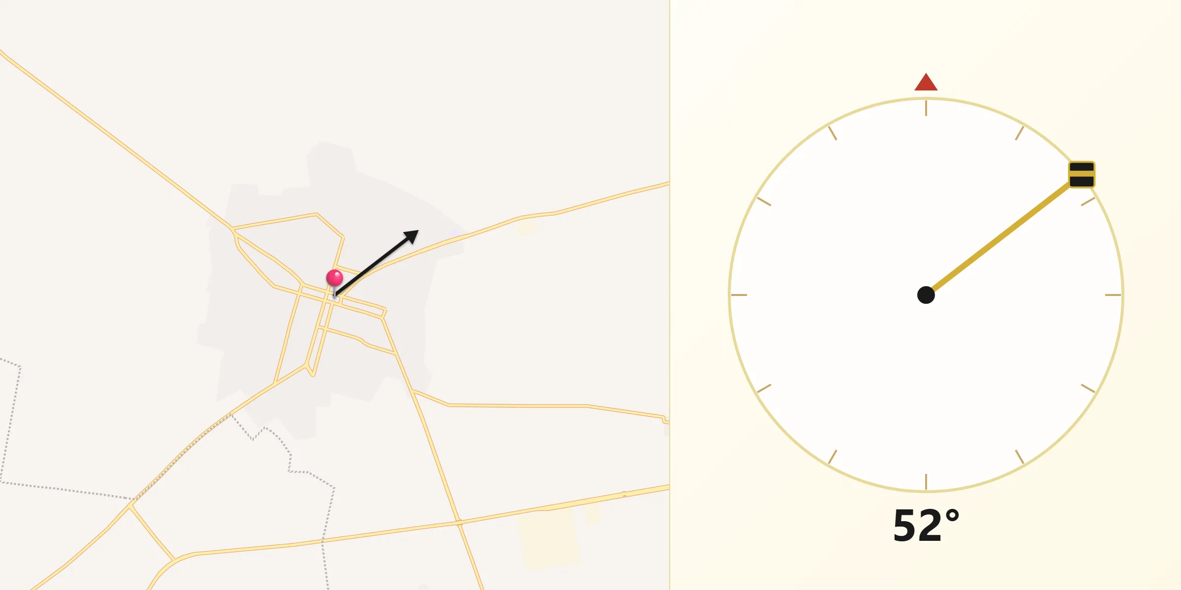 Dirección de la Qibla desde Hunucmá