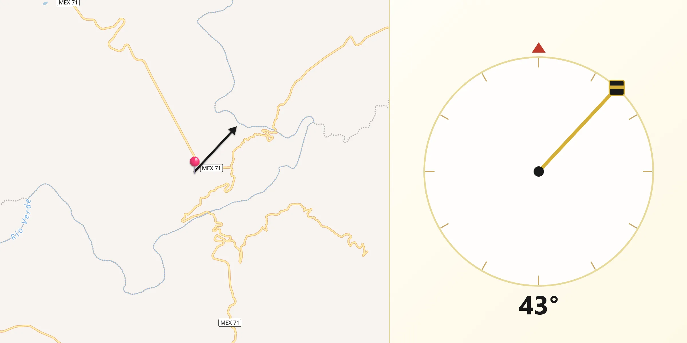 Dirección de la Qibla desde Apozol de Gutiérrez