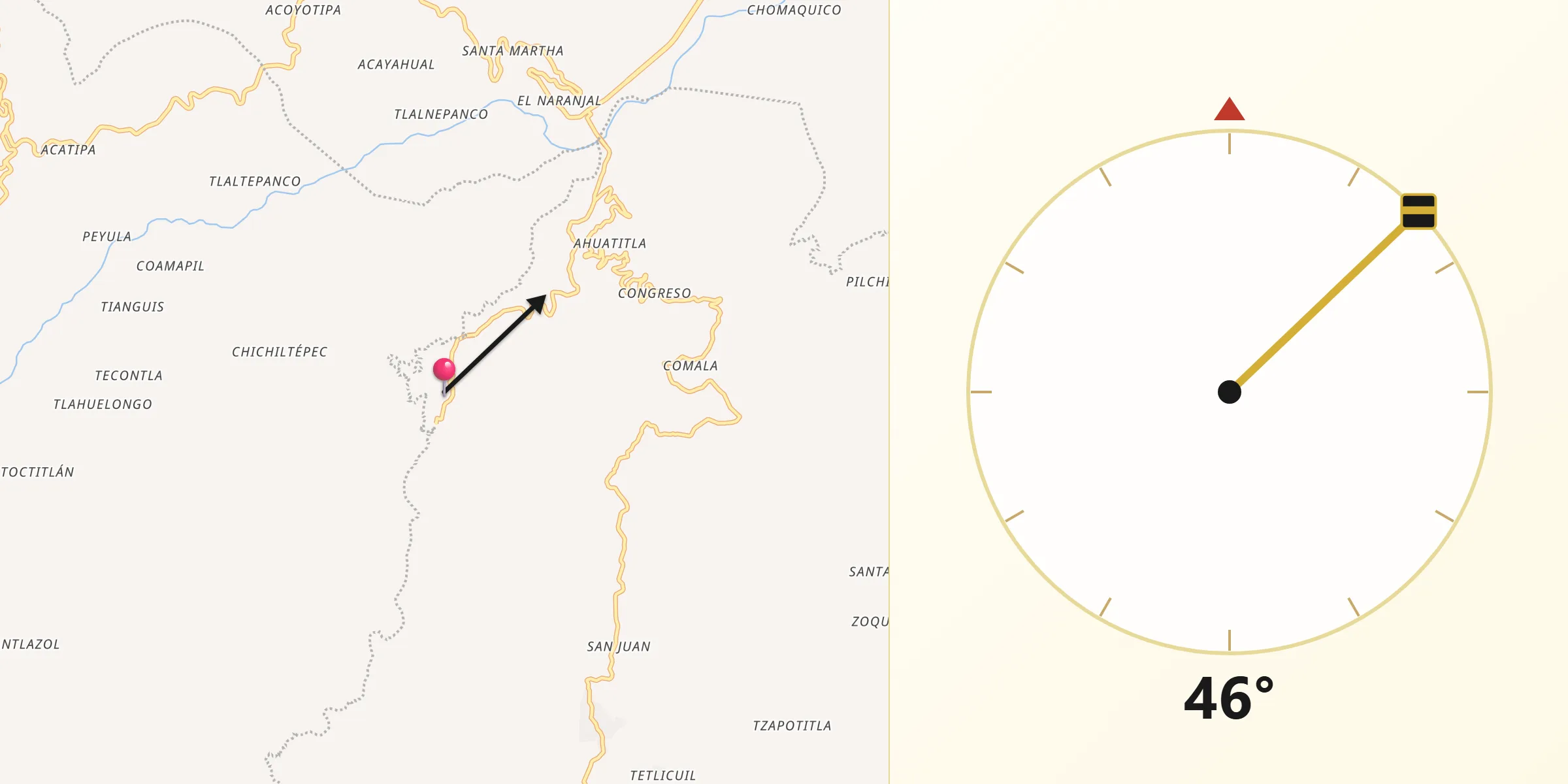Dirección de la Qibla desde Chatipán
