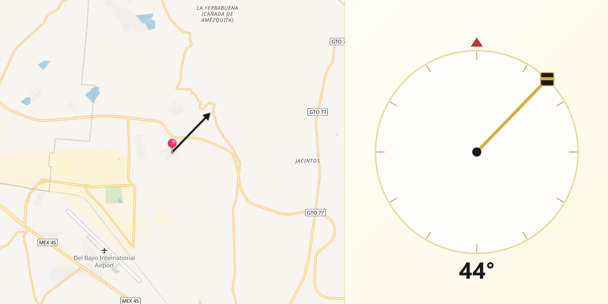 Dirección de la Qibla desde Providencia de Nápoles