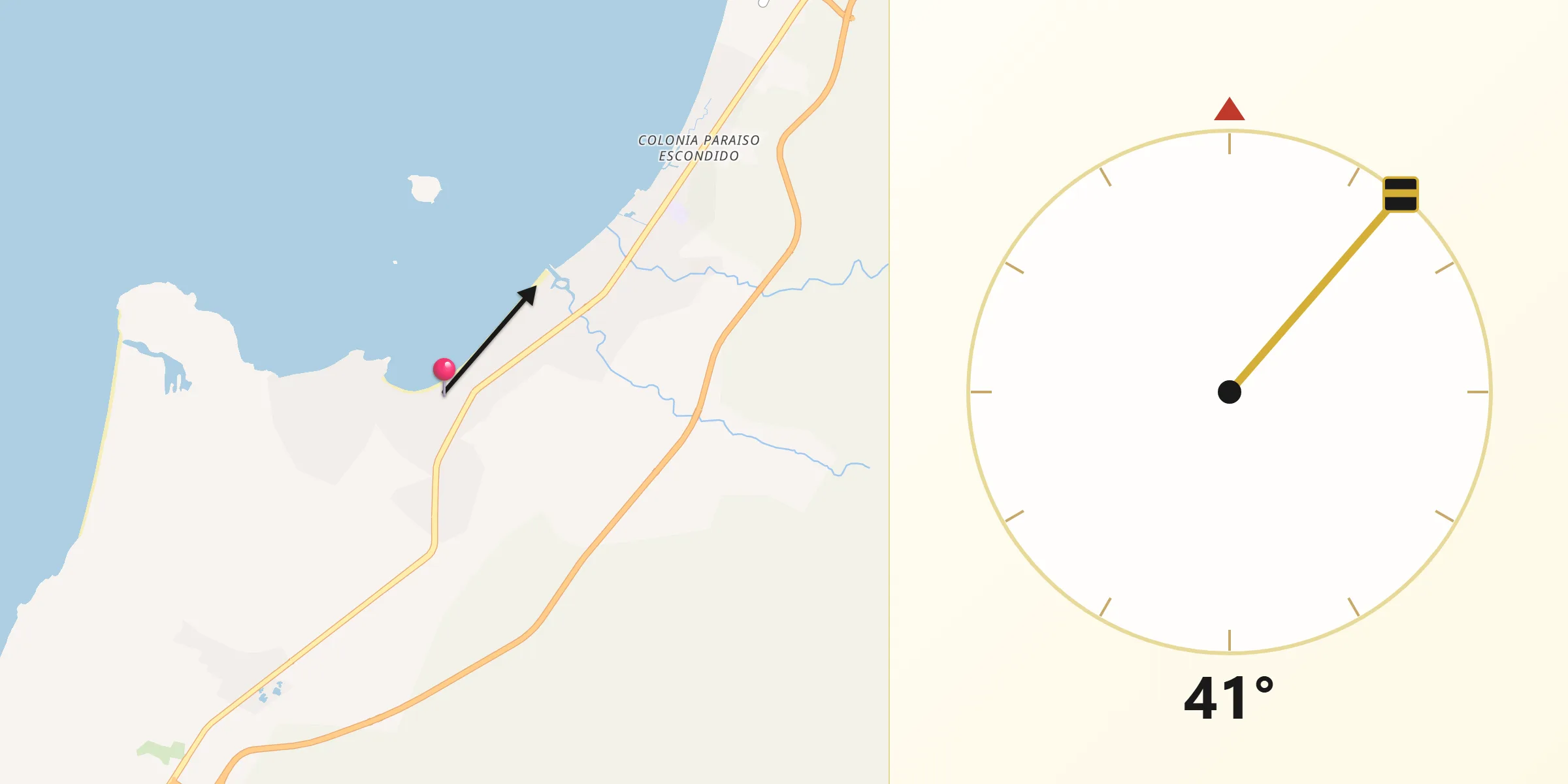 Dirección de la Qibla desde Rincón de Guayabitos