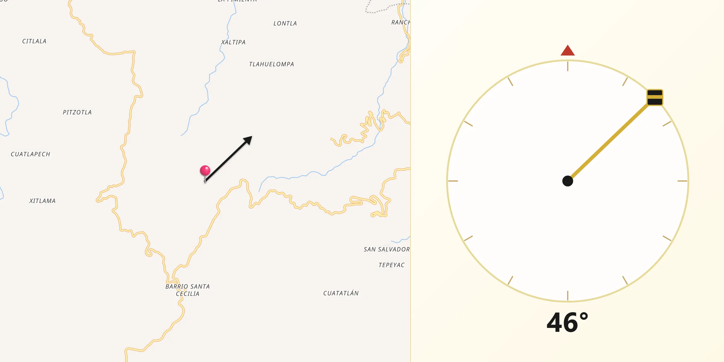 Dirección de la Qibla desde Tlanchinol
