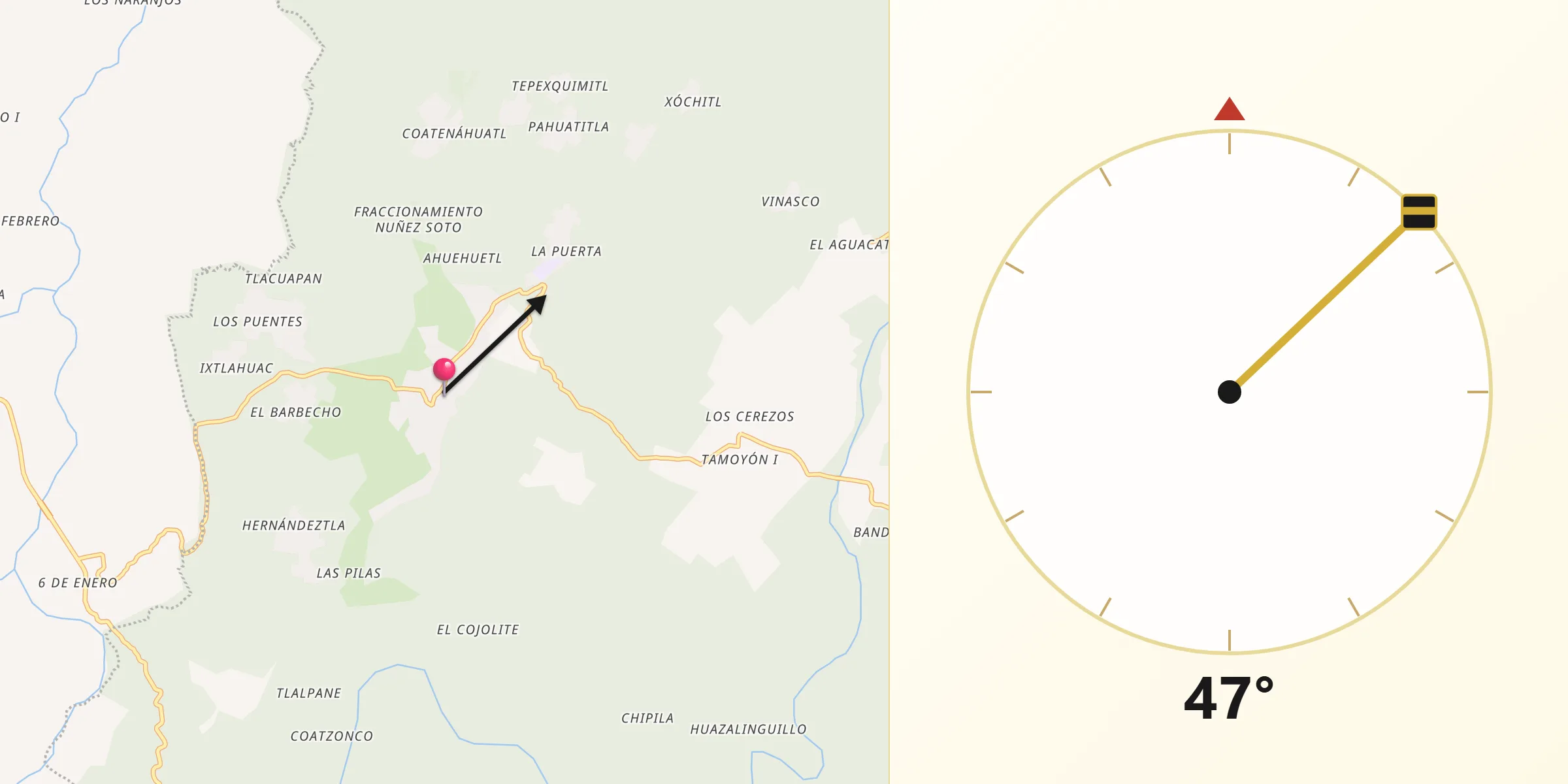 Dirección de la Qibla desde Huautla