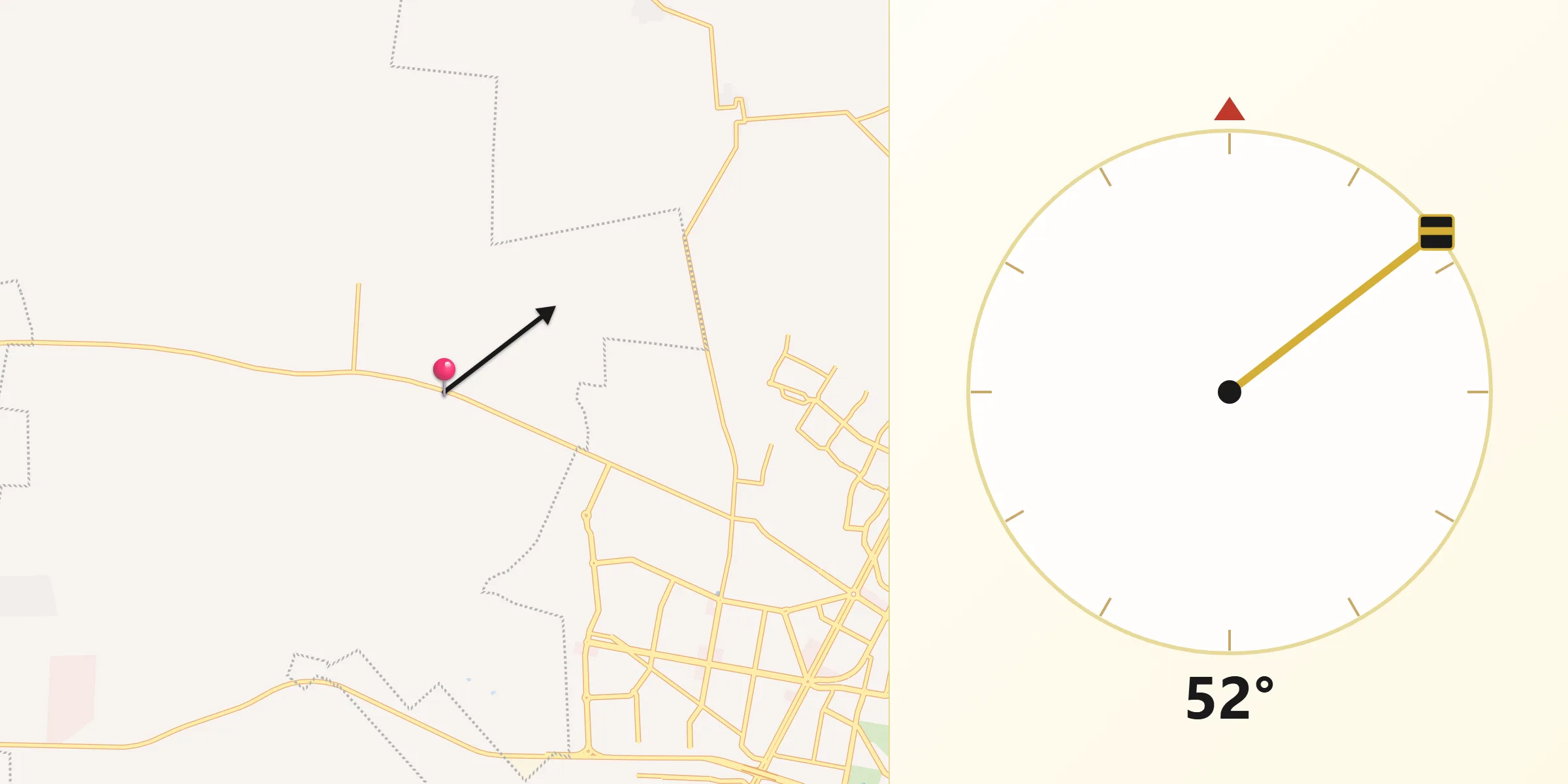 Dirección de la Qibla desde Ucú