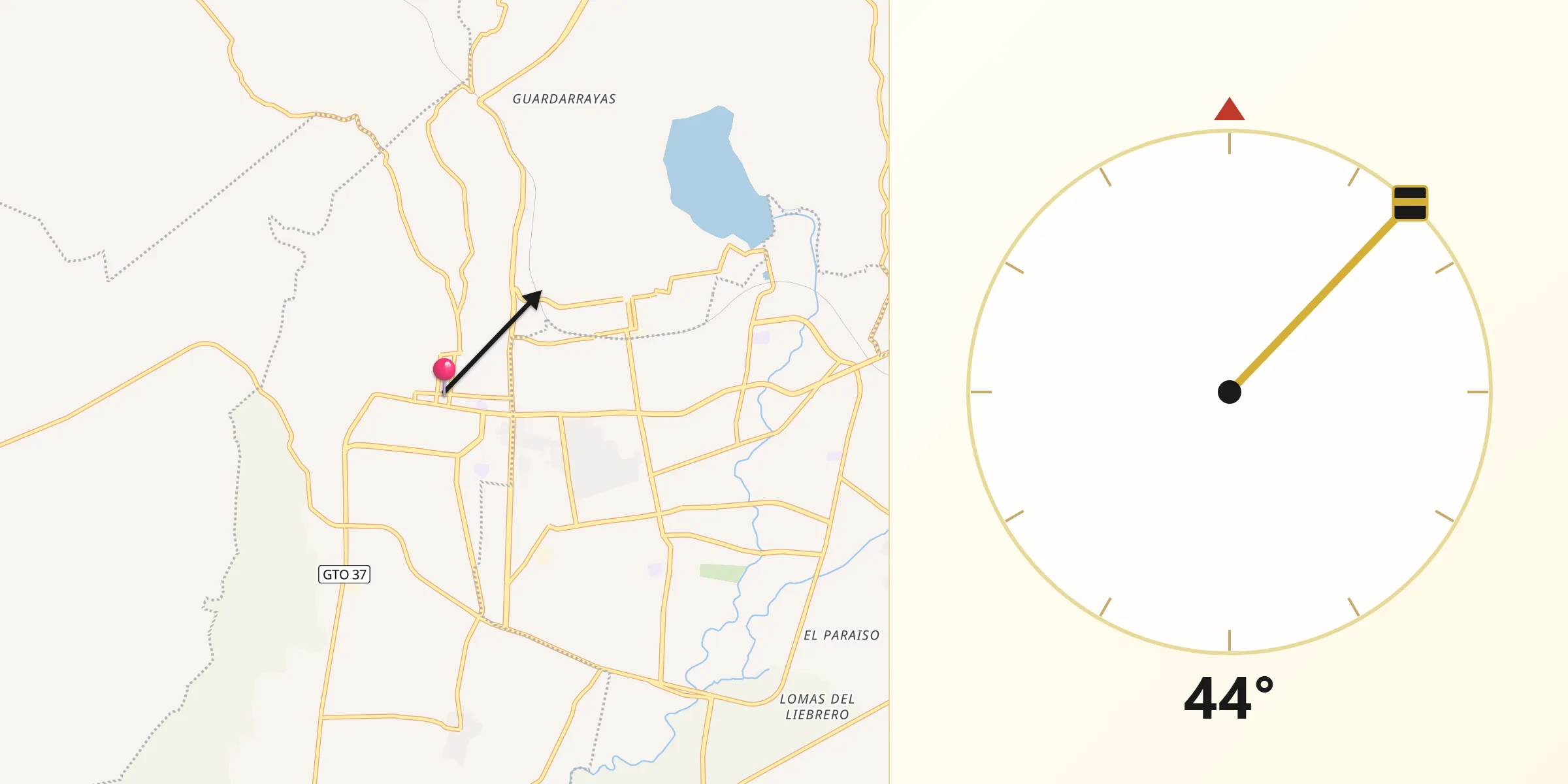 Dirección de la Qibla desde Purísima de Bustos