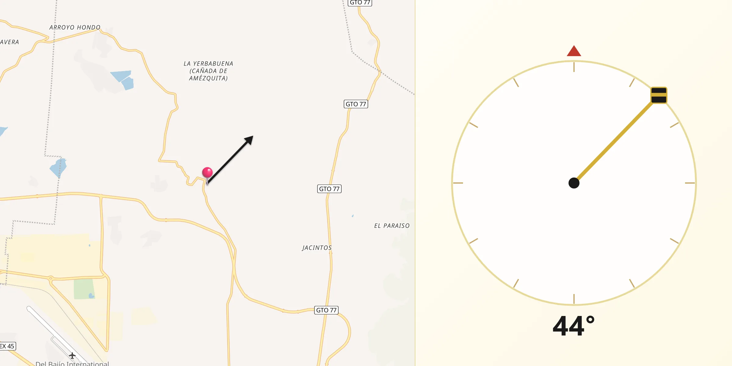 Dirección de la Qibla desde Chichimequillas