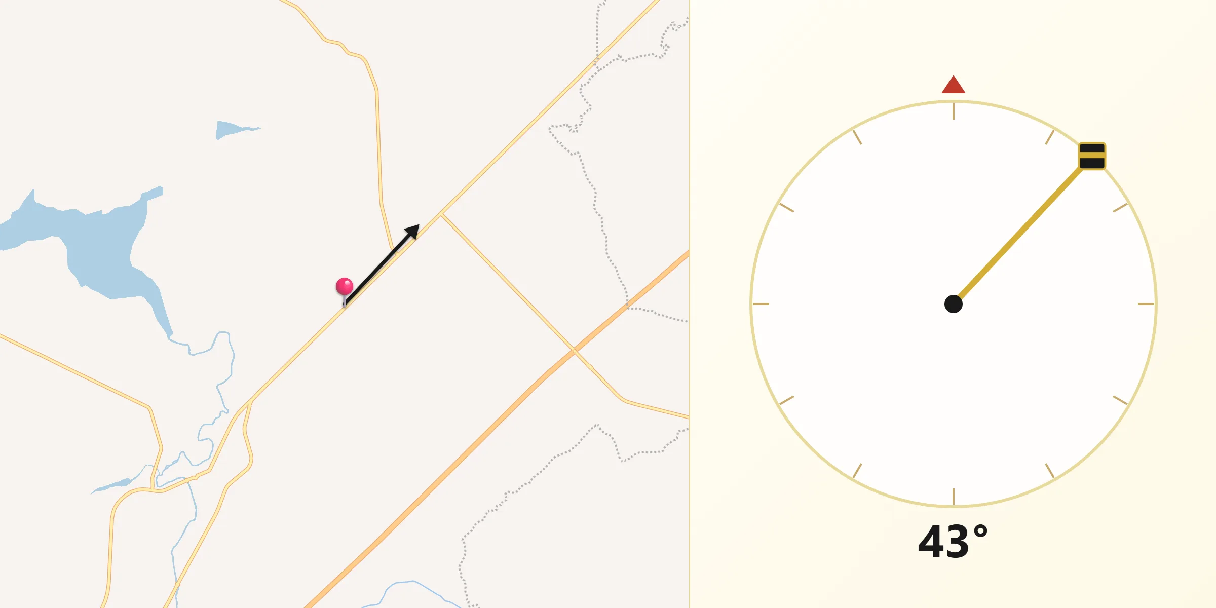 Dirección de la Qibla desde Cañada Grande