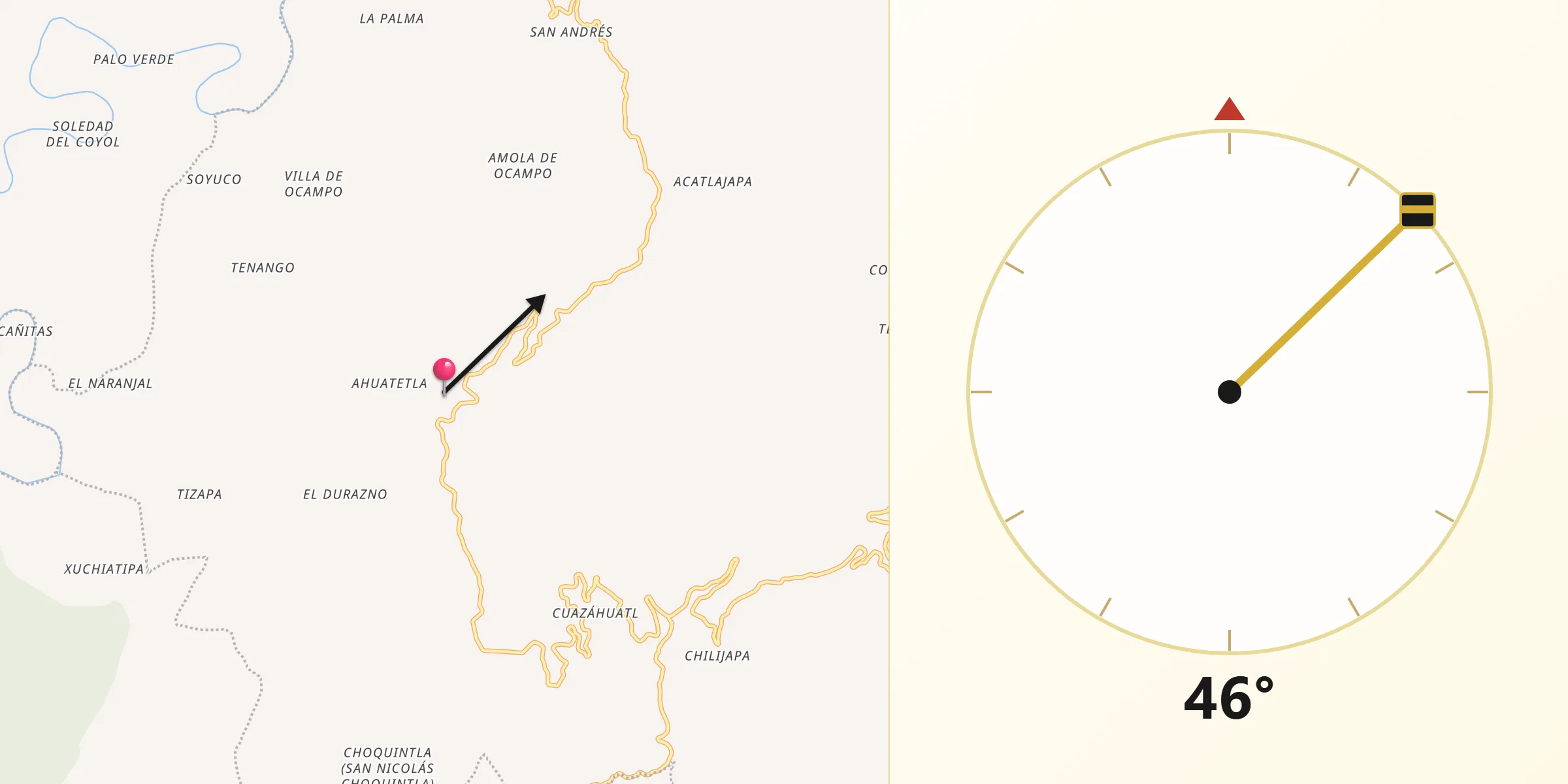 Dirección de la Qibla desde San Juan Ahuehueco