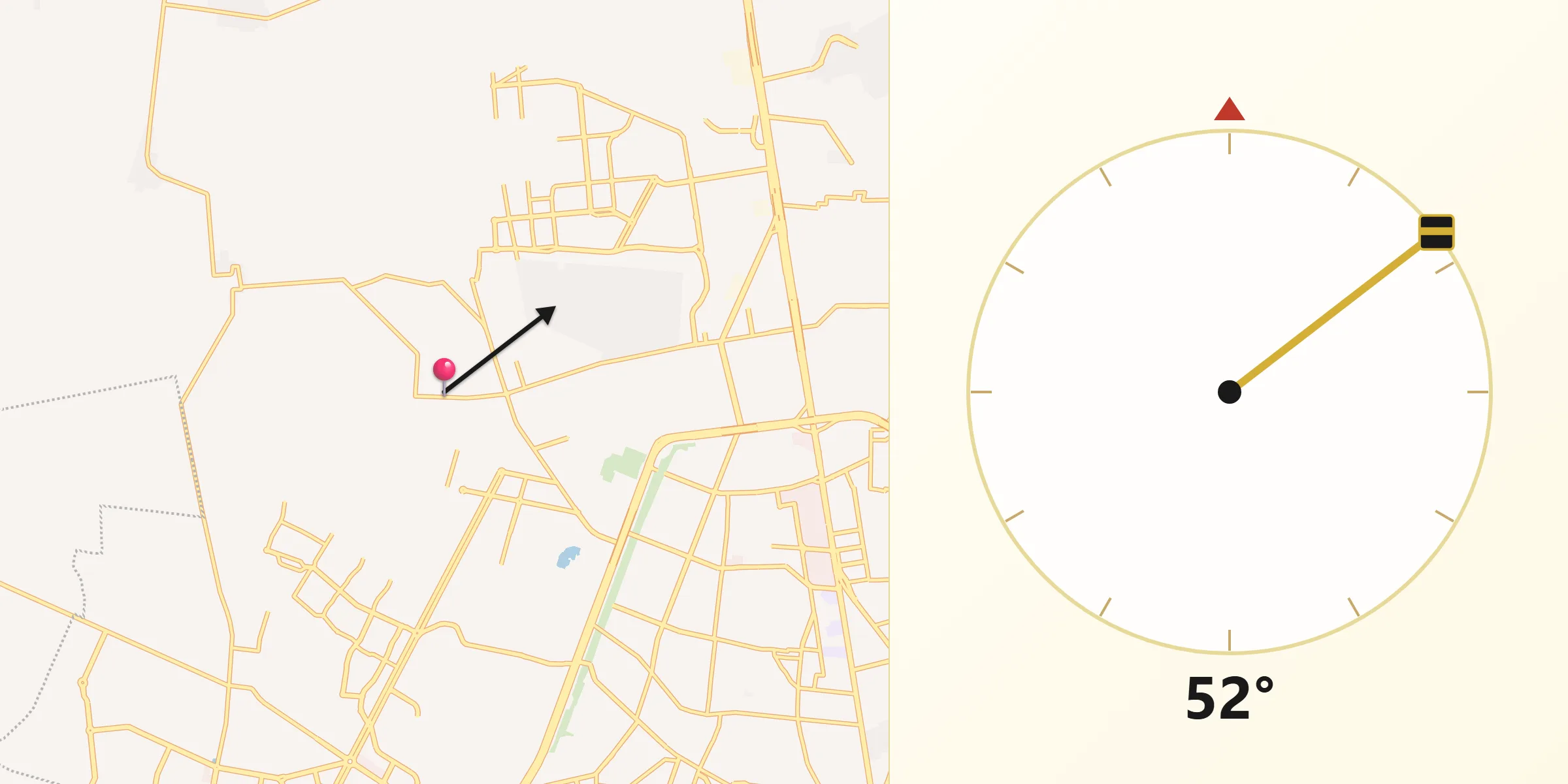 Dirección de la Qibla desde Dzityá