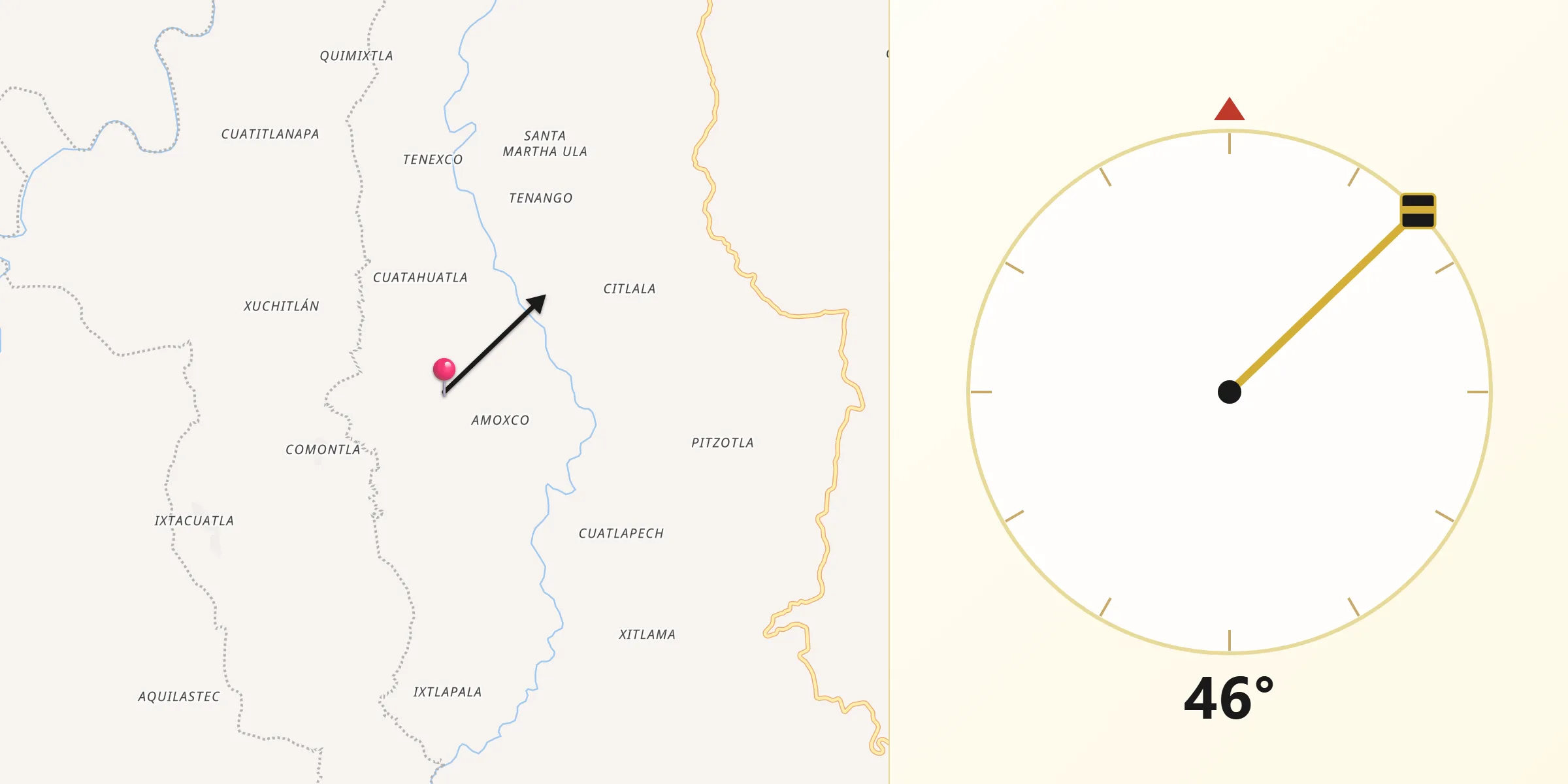 Dirección de la Qibla desde Huitepec