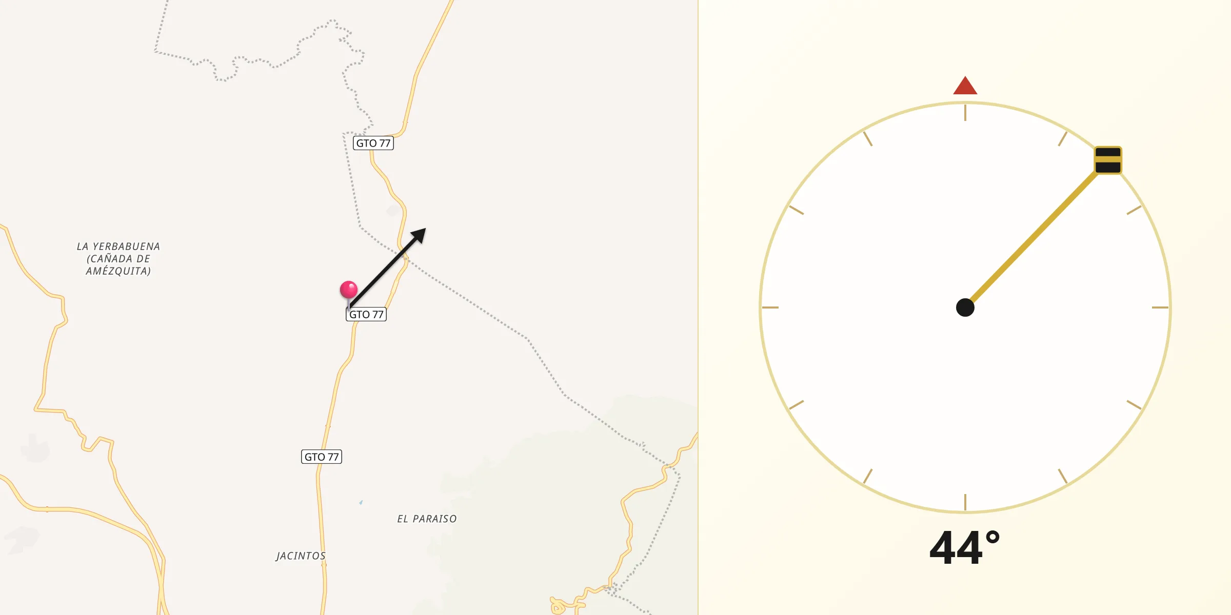 Dirección de la Qibla desde Paxtle