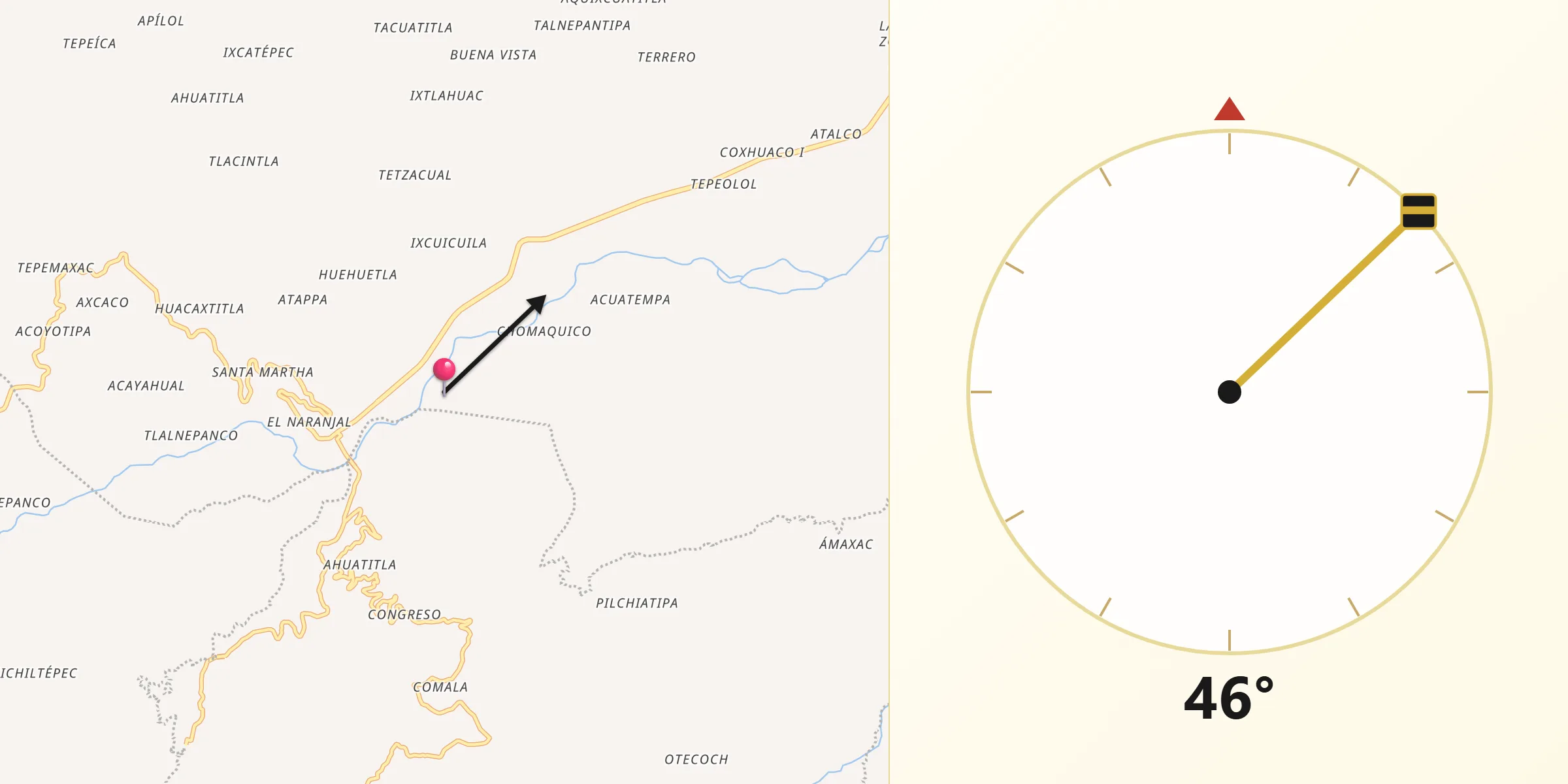 Dirección de la Qibla desde Machetla