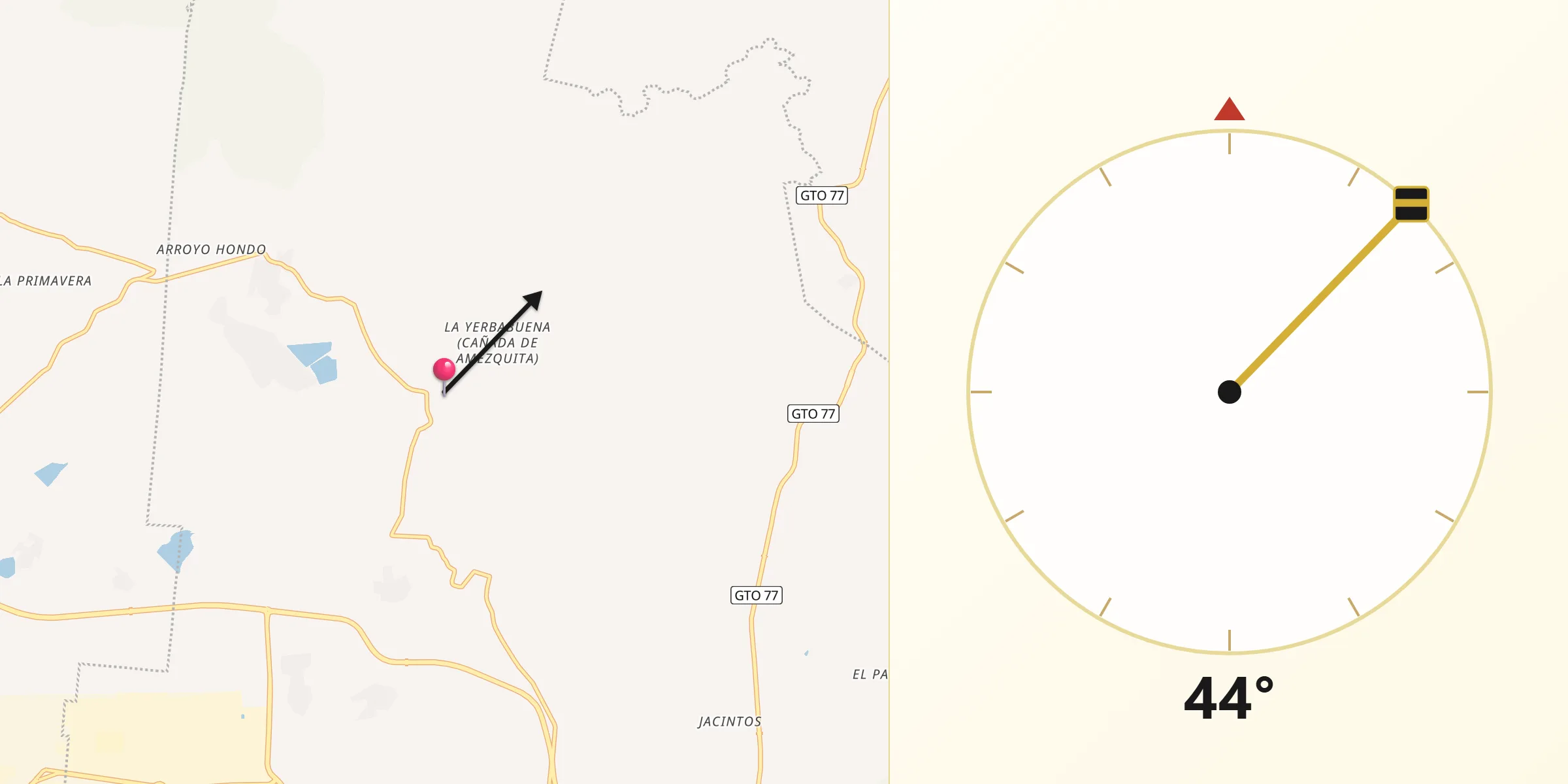 Dirección de la Qibla desde Loma de Yerbabuena