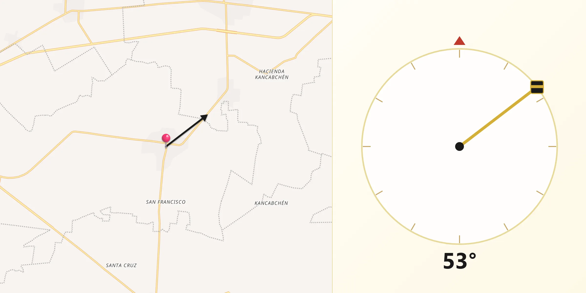 Dirección de la Qibla desde Yaxkukul