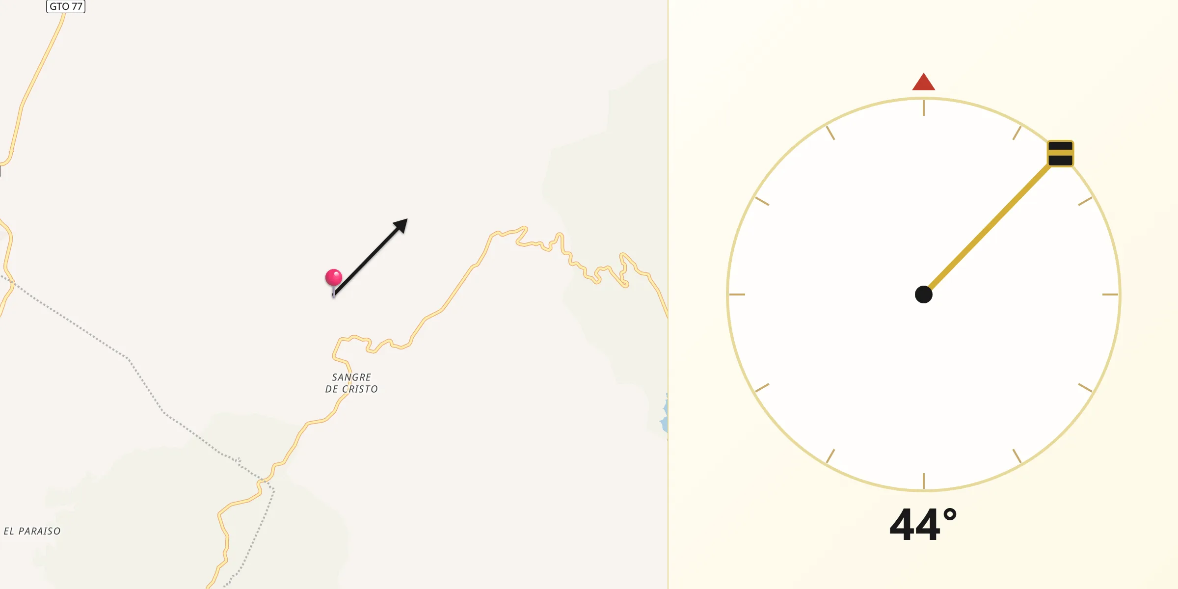 Dirección de la Qibla desde Mineral de la Luz