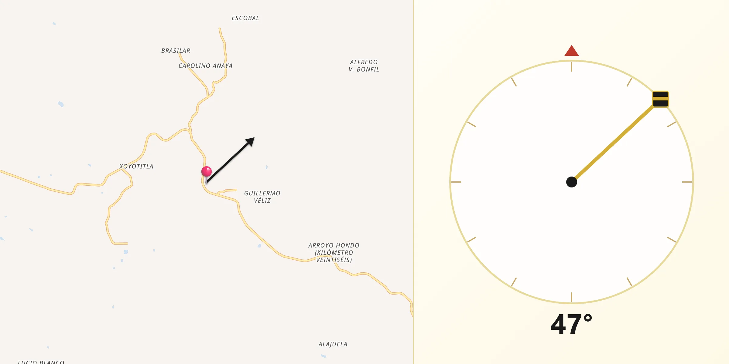 Dirección de la Qibla desde Temapache