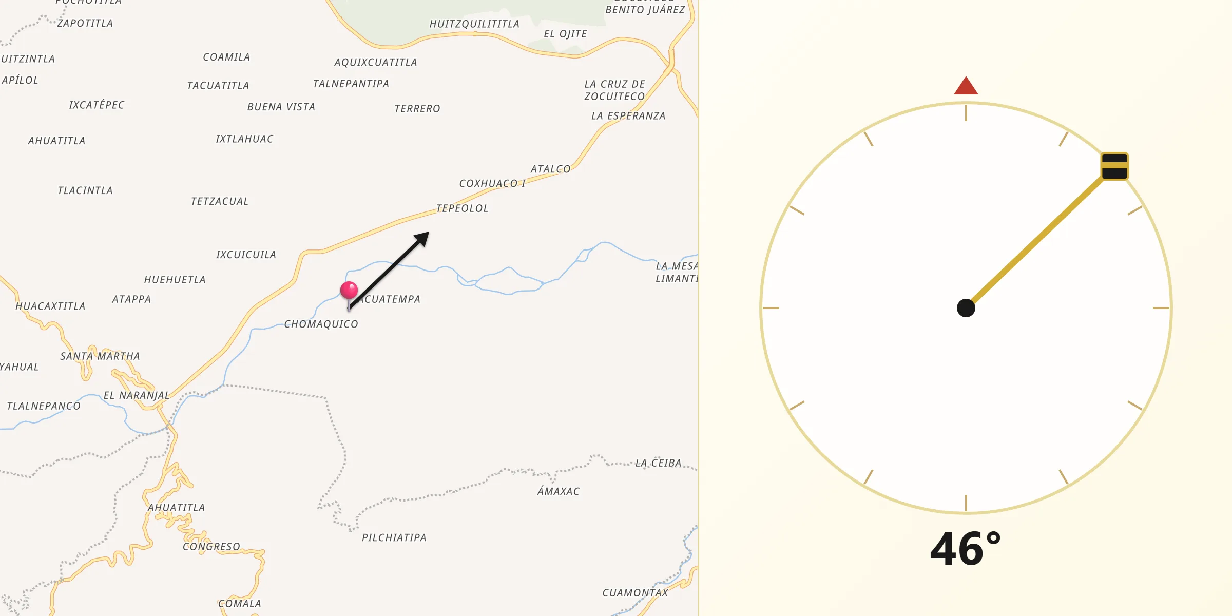 Dirección de la Qibla desde Pahuatlán