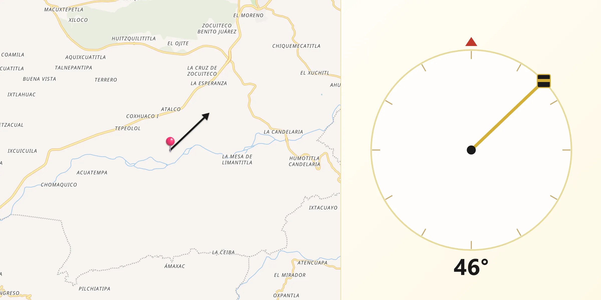 Dirección de la Qibla desde Xiquila