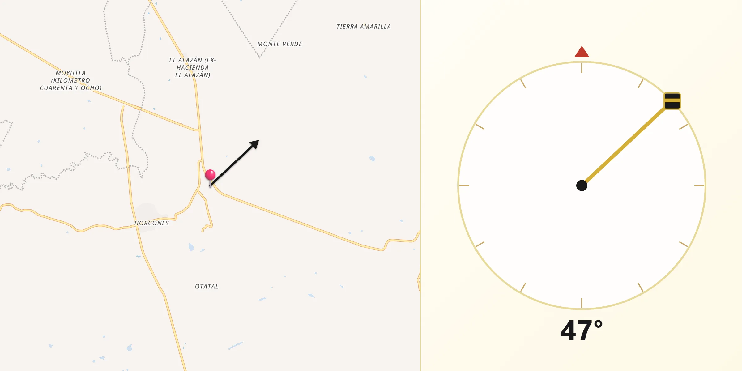 Dirección de la Qibla desde Potrero del Llano
