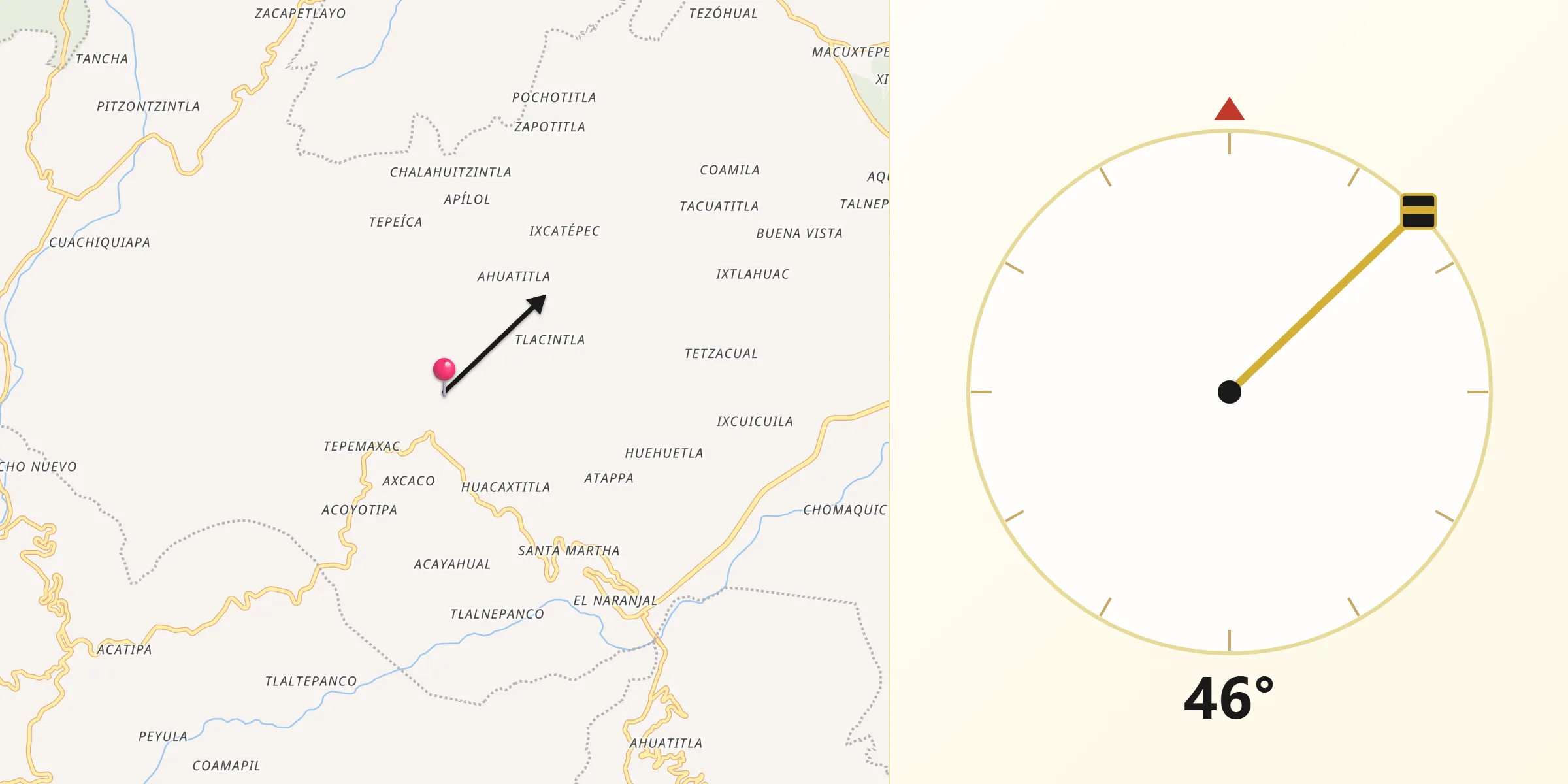 Dirección de la Qibla desde Ixcatlán