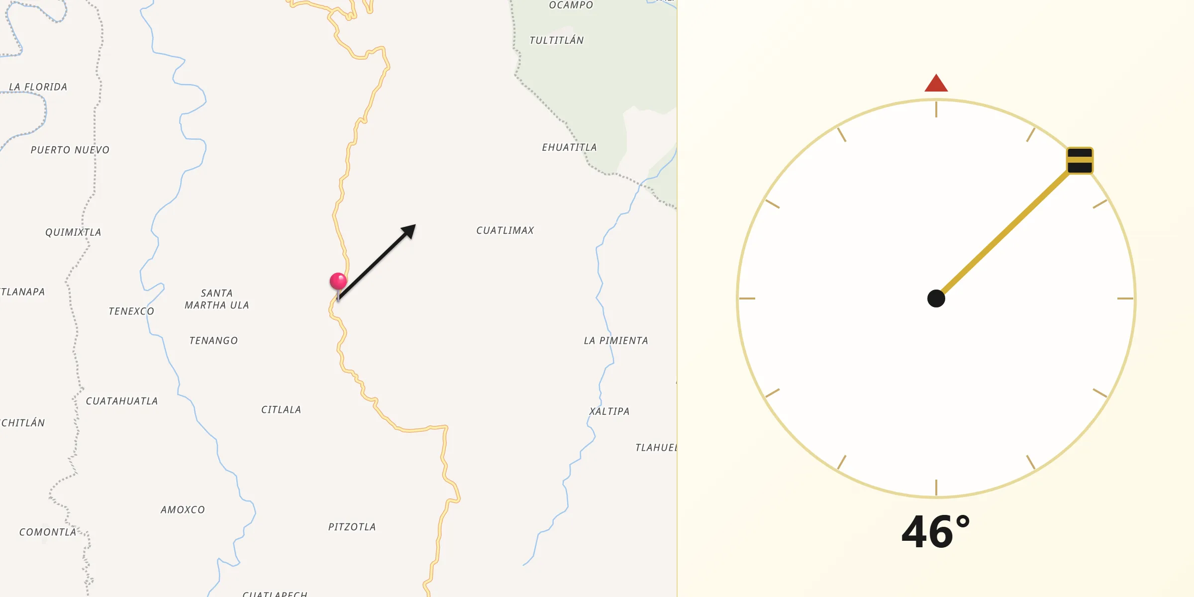 Dirección de la Qibla desde Hueyapa