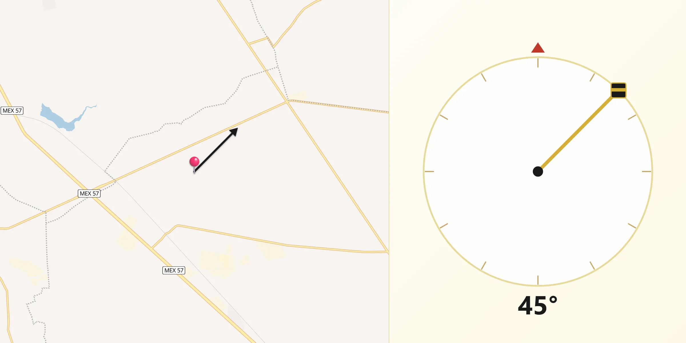 Dirección de la Qibla desde Tulillos de Abajo