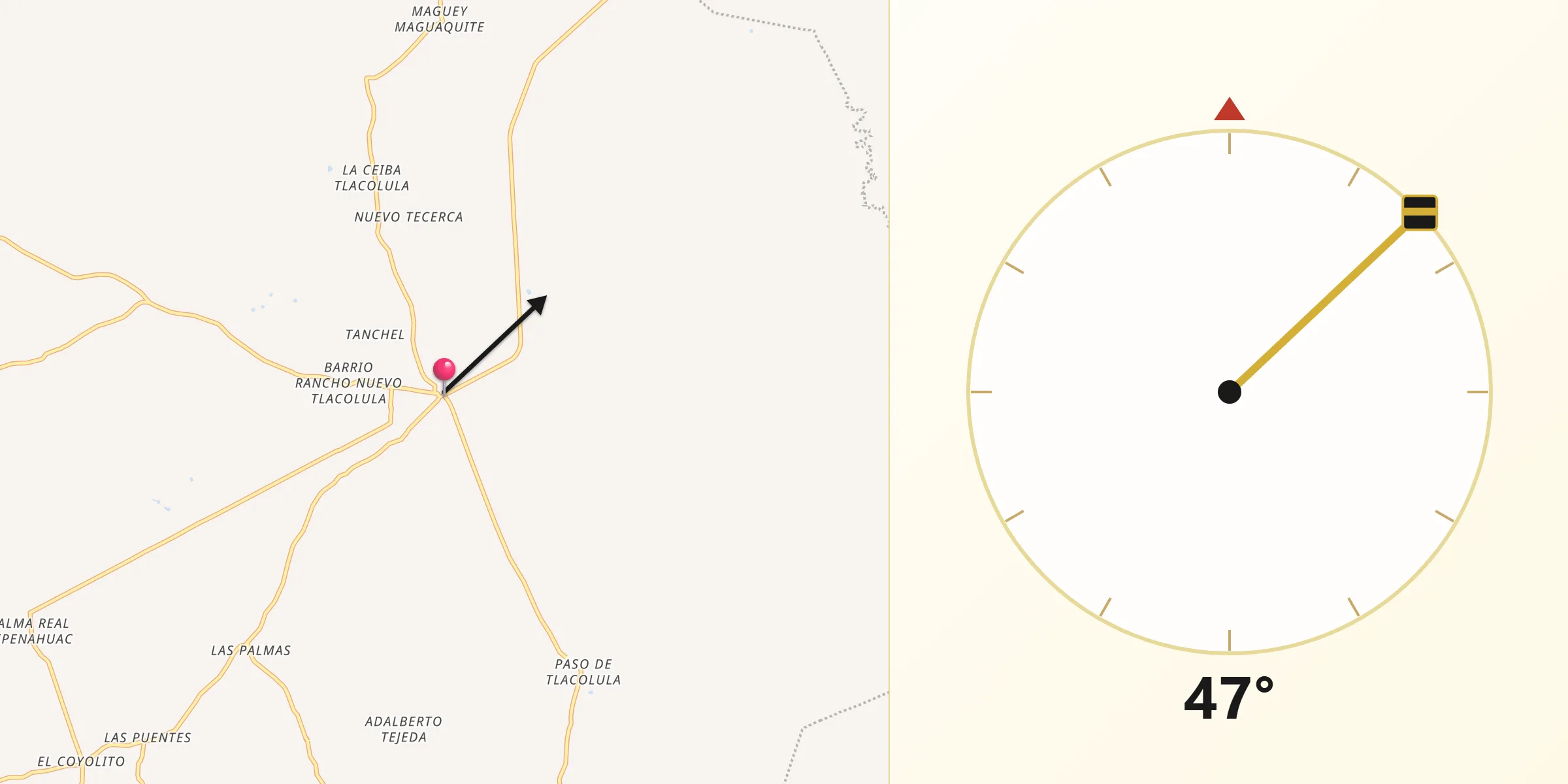 Dirección de la Qibla desde Tlacolula