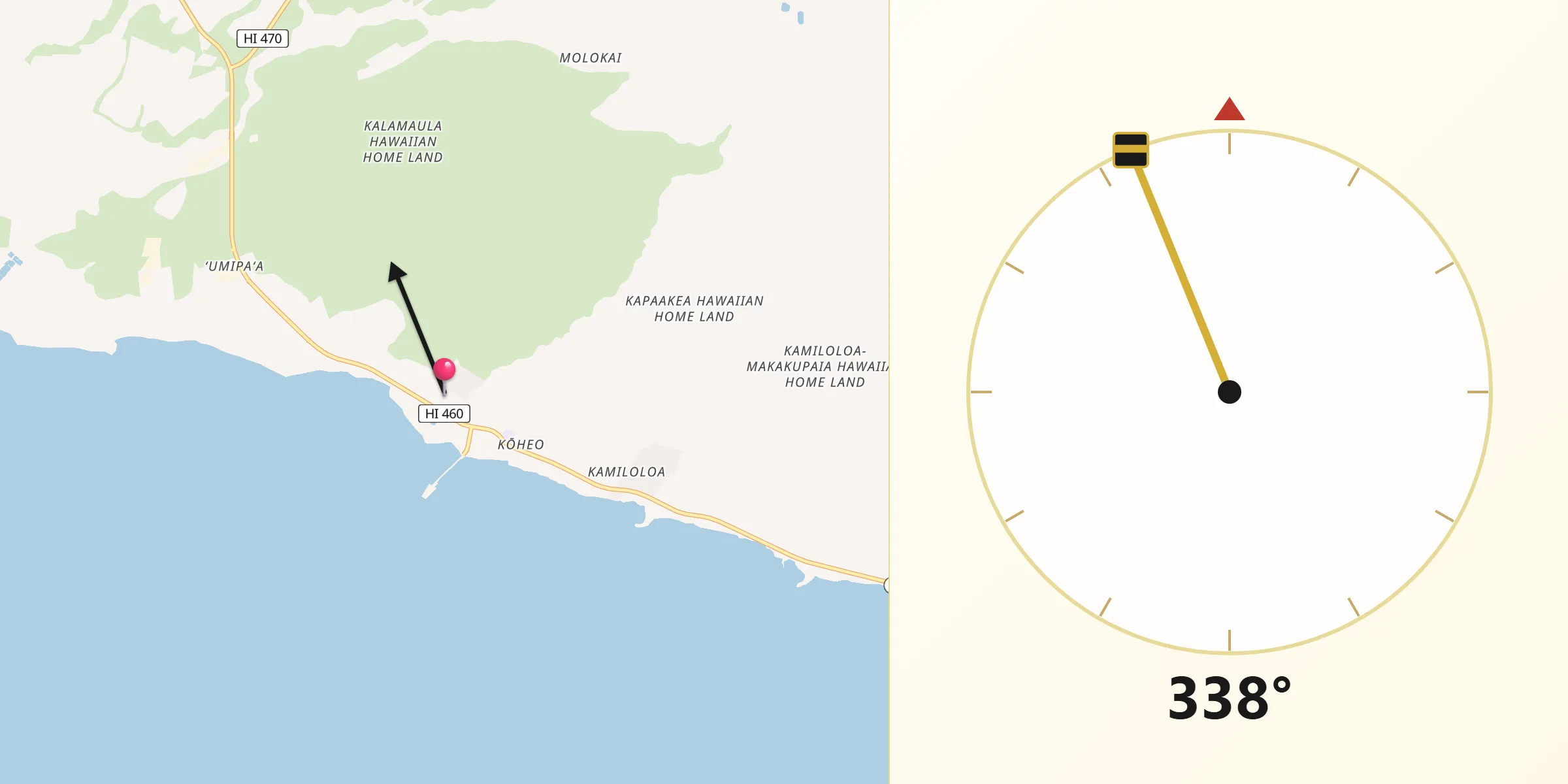 Qibla Direction from Kaunakakai