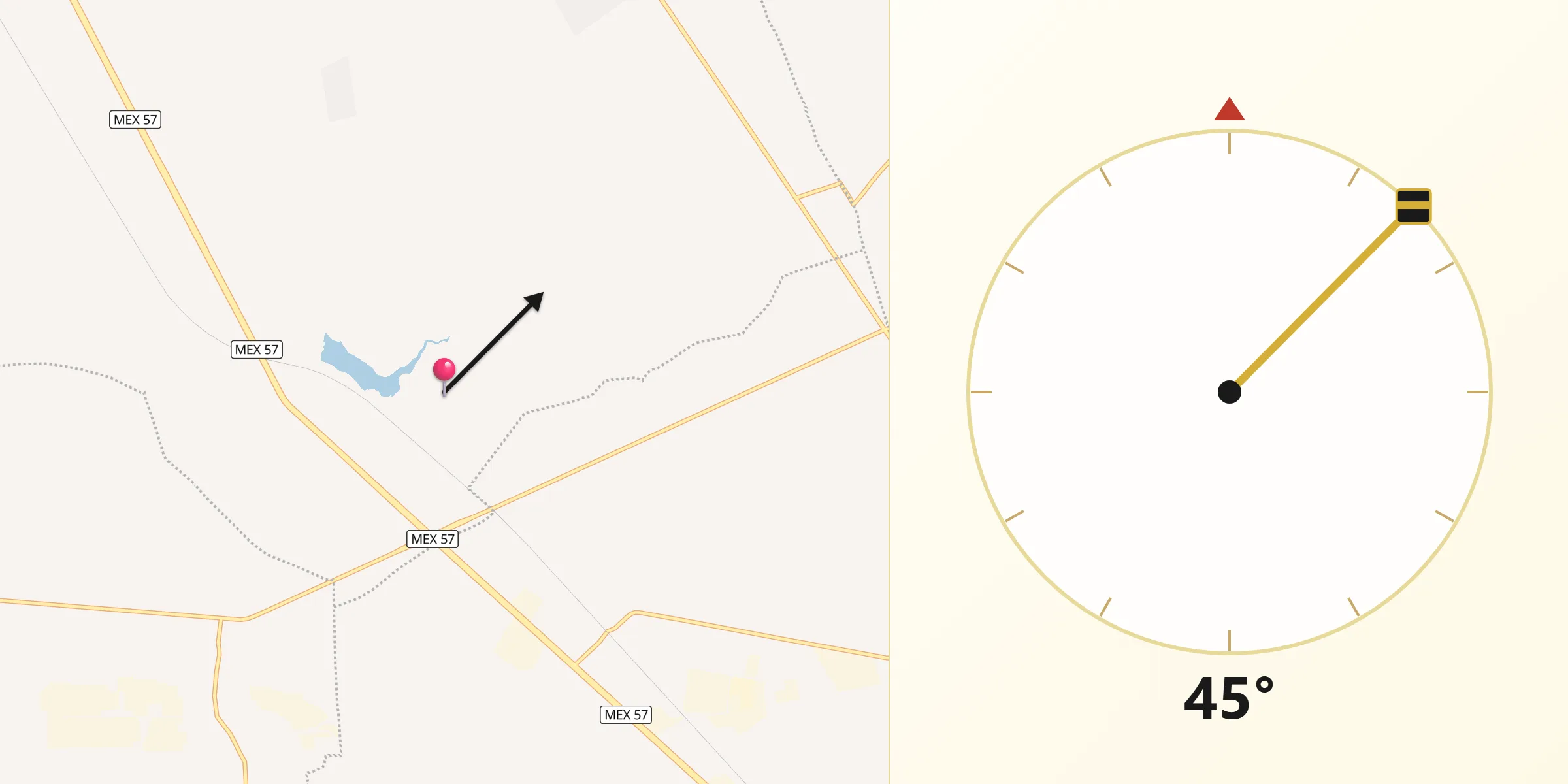 Dirección de la Qibla desde Derramadero Segundo (Infiernillo)