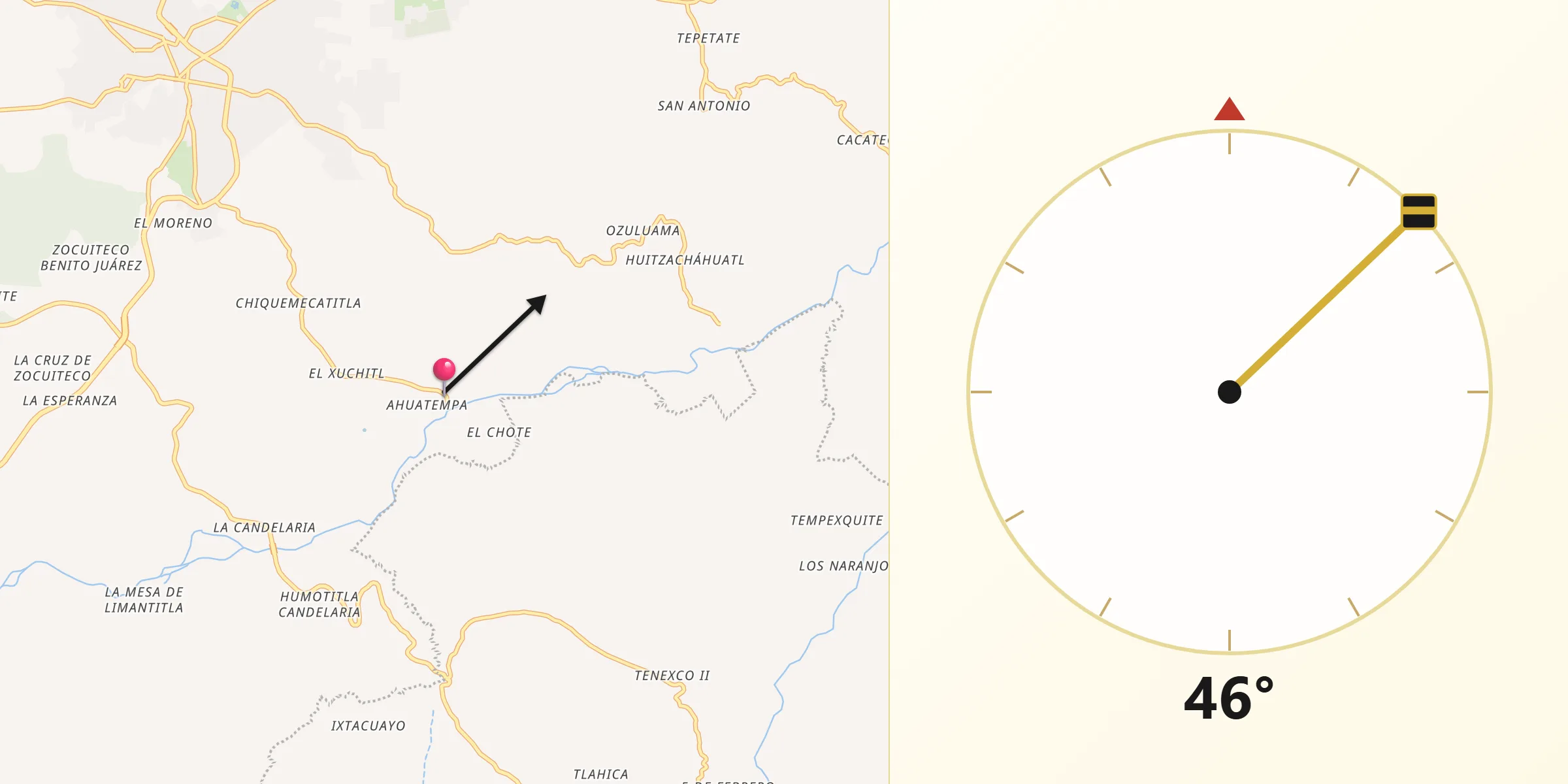 Dirección de la Qibla desde Ciudad Santa Catarina