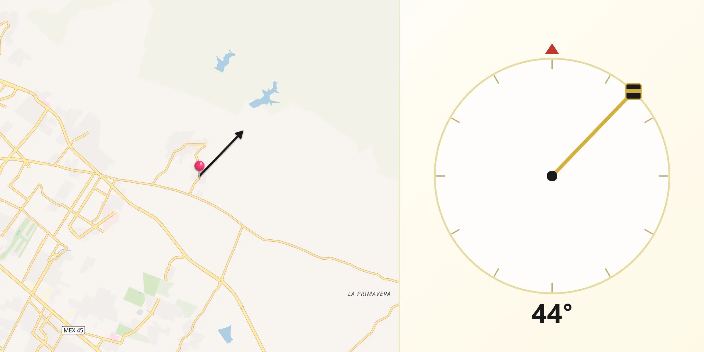 Dirección de la Qibla desde La Laborcita