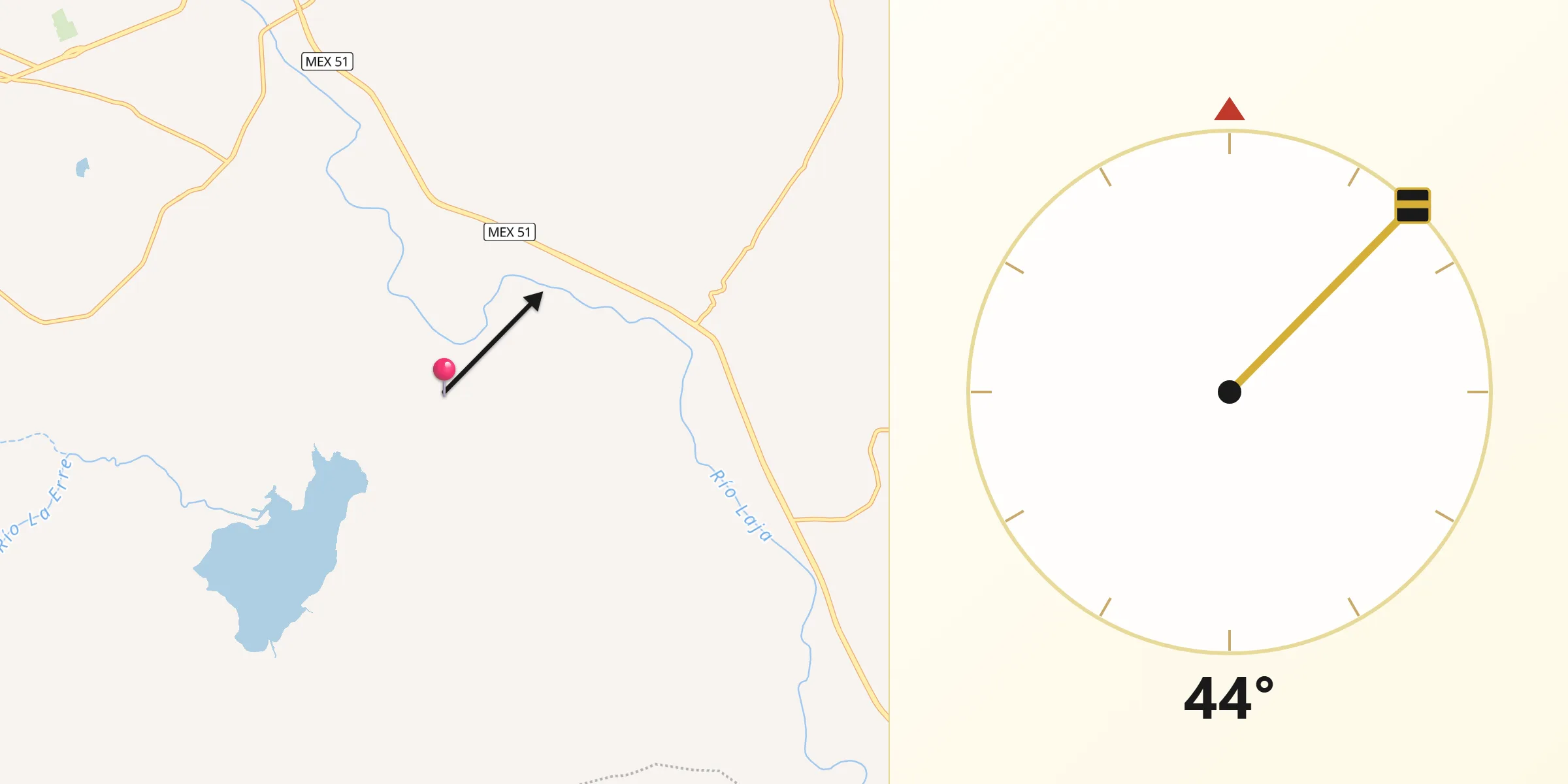Dirección de la Qibla desde Adjuntas del Río
