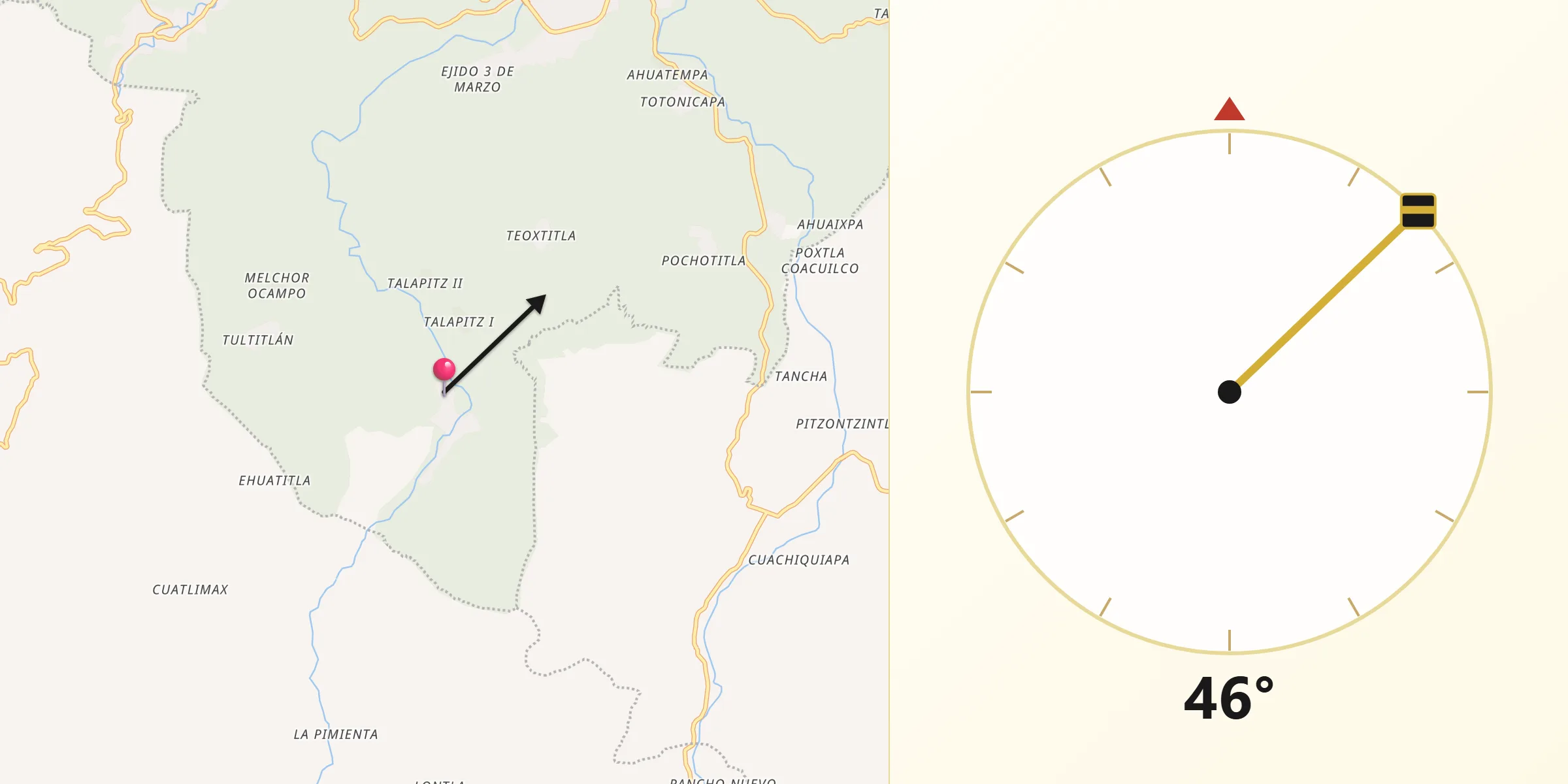 Dirección de la Qibla desde Talol
