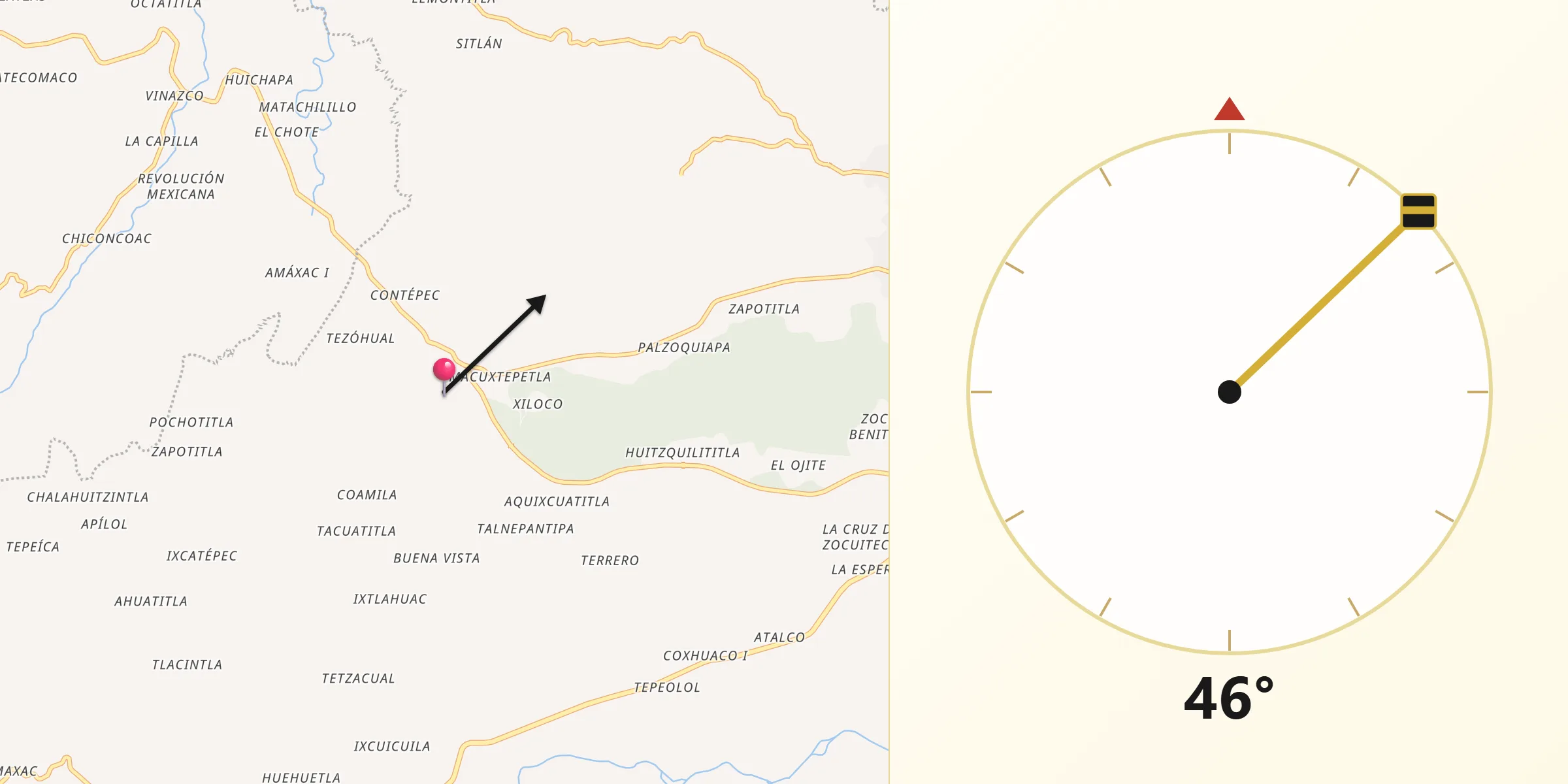 Dirección de la Qibla desde Acoapa