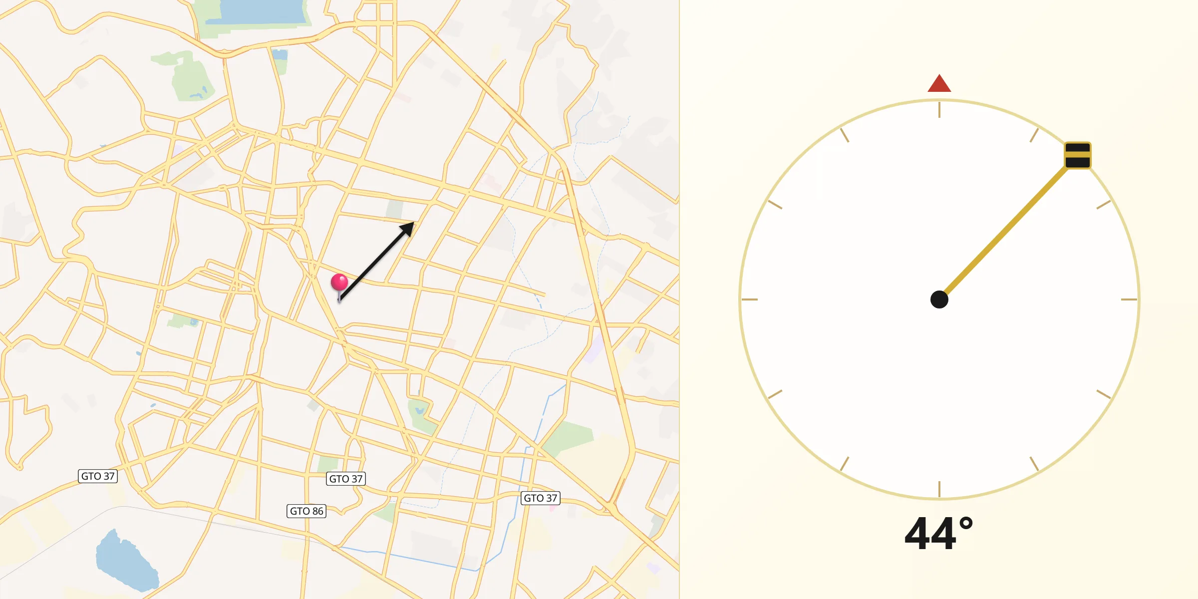 Dirección de la Qibla desde León