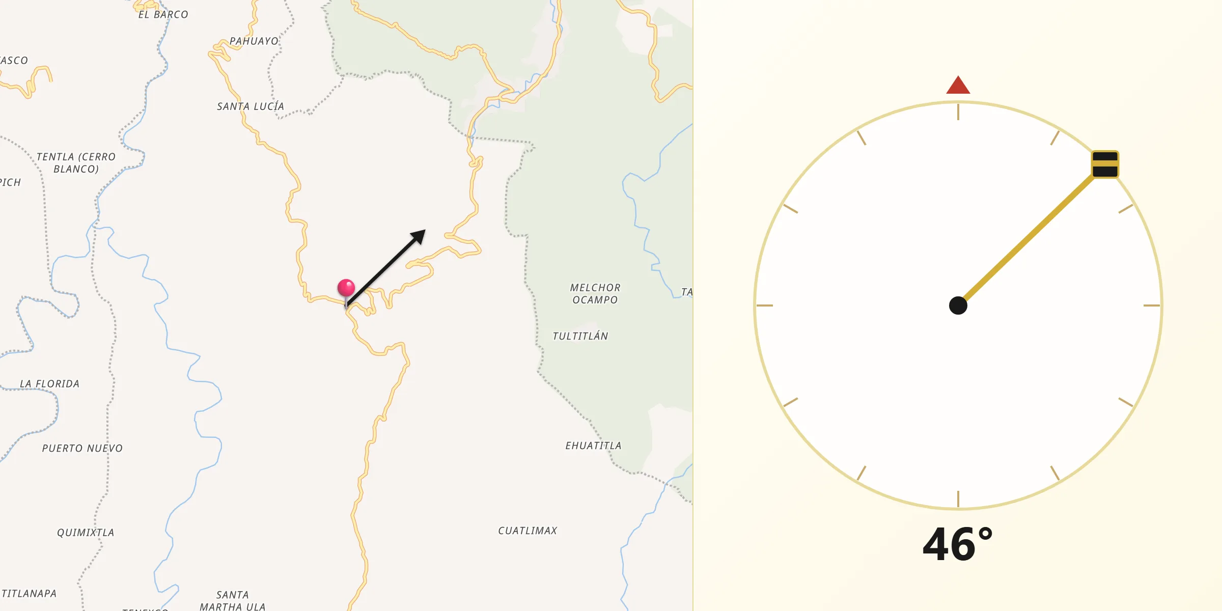 Dirección de la Qibla desde Temango