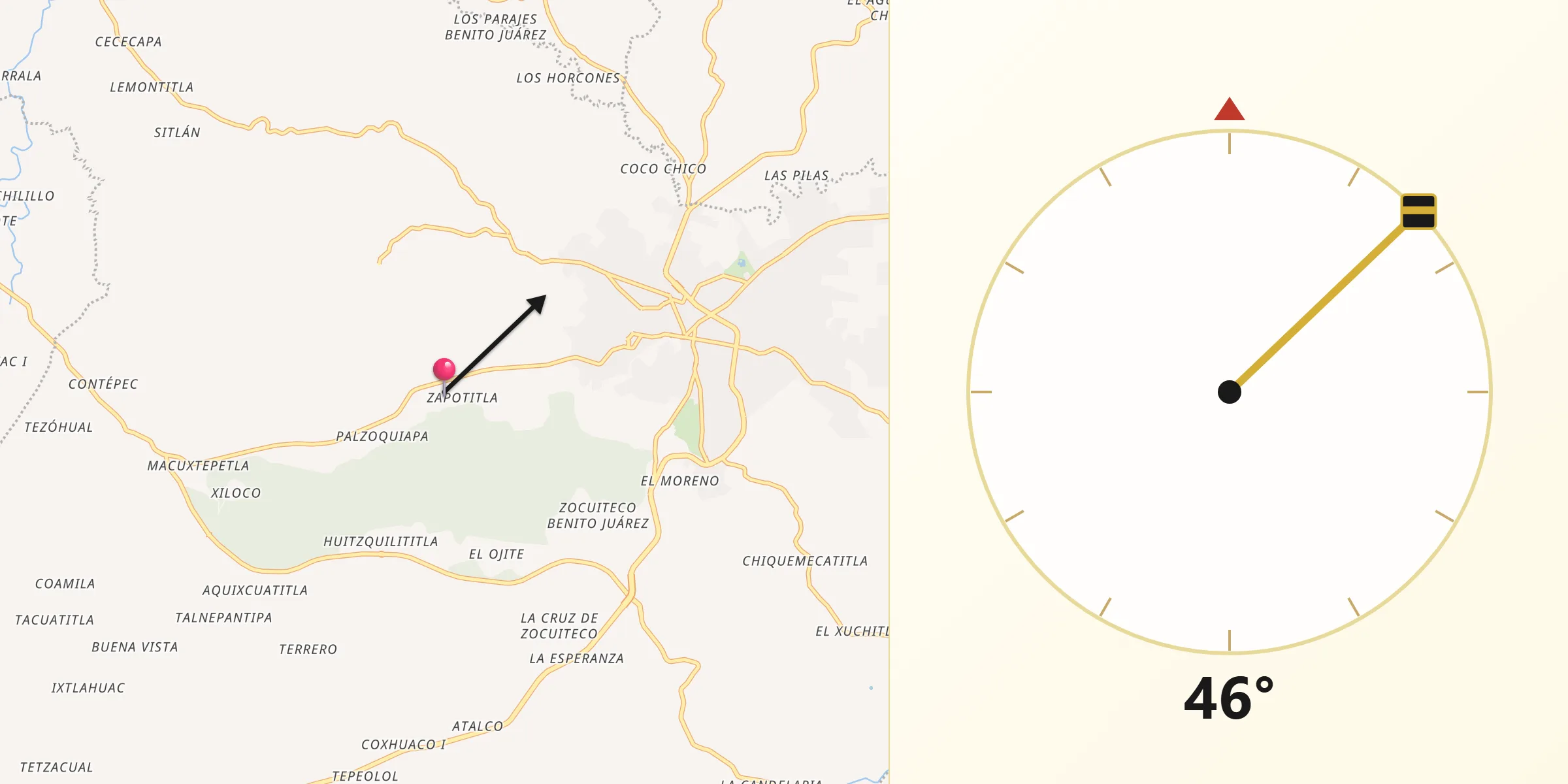 Dirección de la Qibla desde Tepexititla