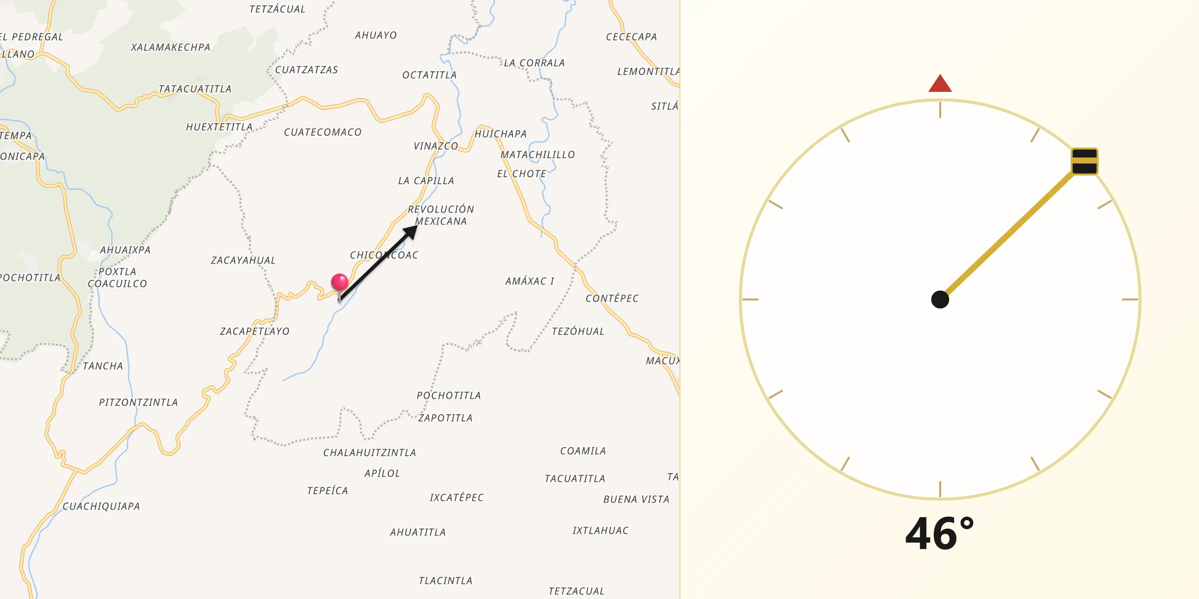 Dirección de la Qibla desde Jaltocan