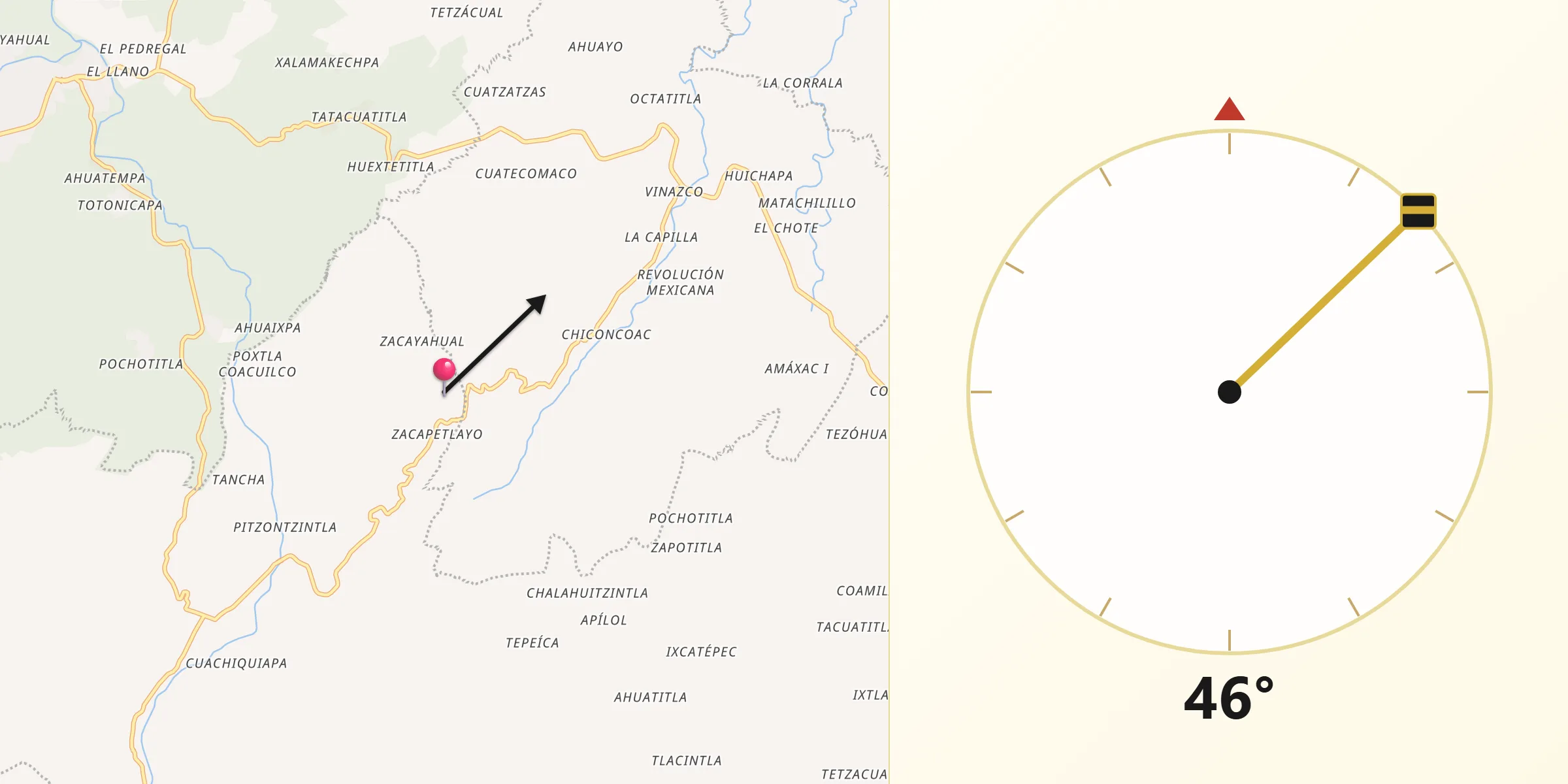 Dirección de la Qibla desde Cuapaxtitla
