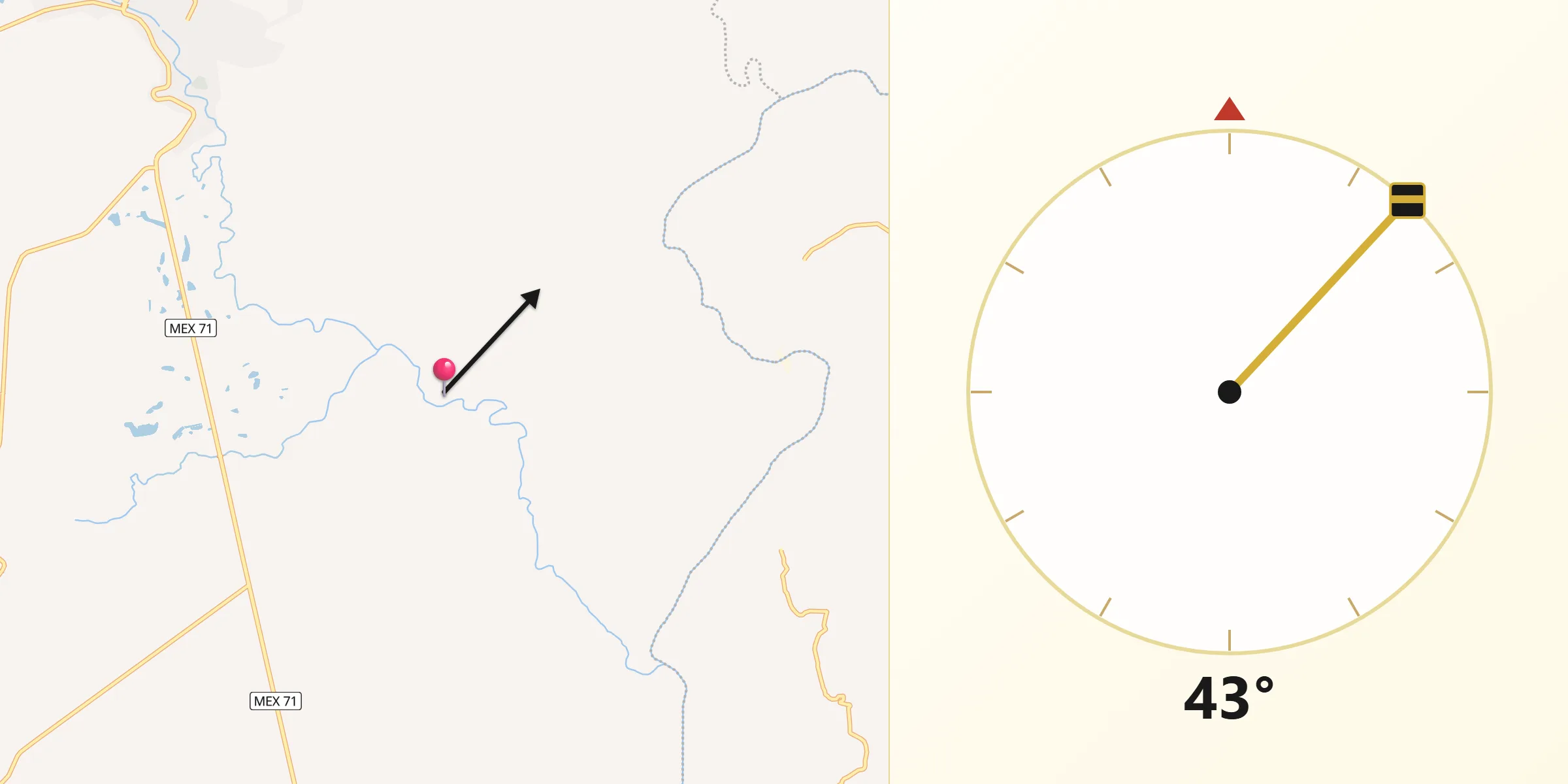 Dirección de la Qibla desde Teocaltiche