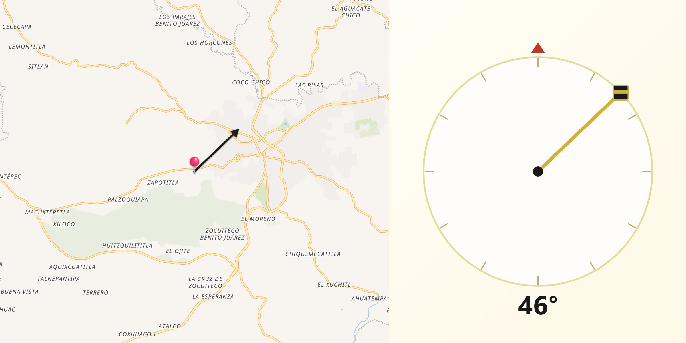 Dirección de la Qibla desde Chililico