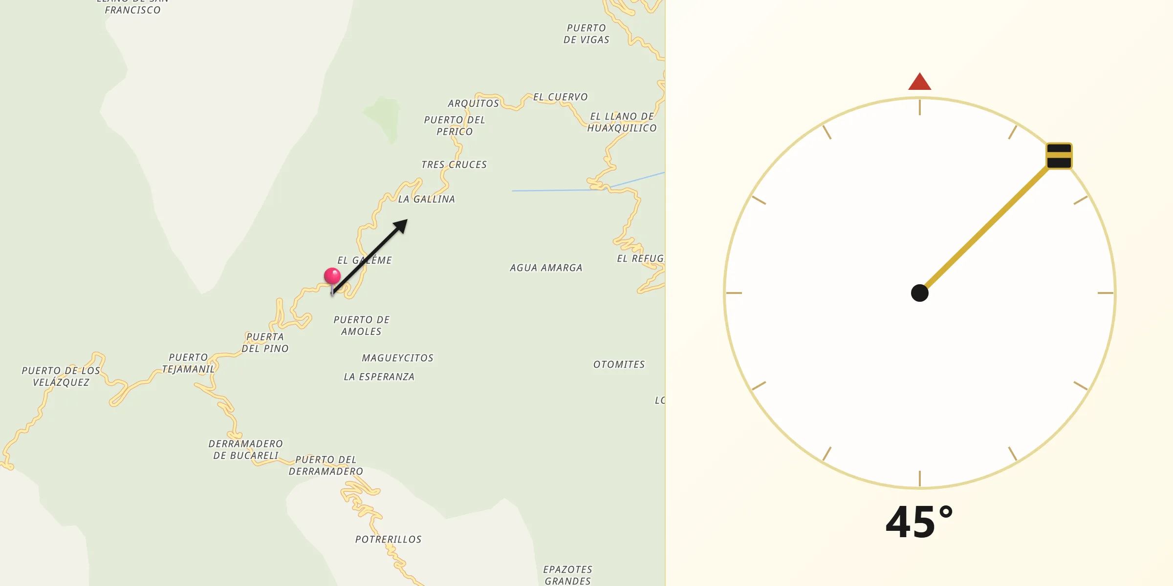 Dirección de la Qibla desde Pinal de Amoles