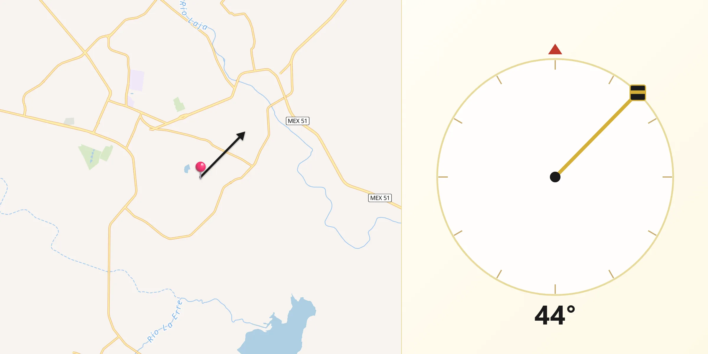 Dirección de la Qibla desde Ejido Jesús María