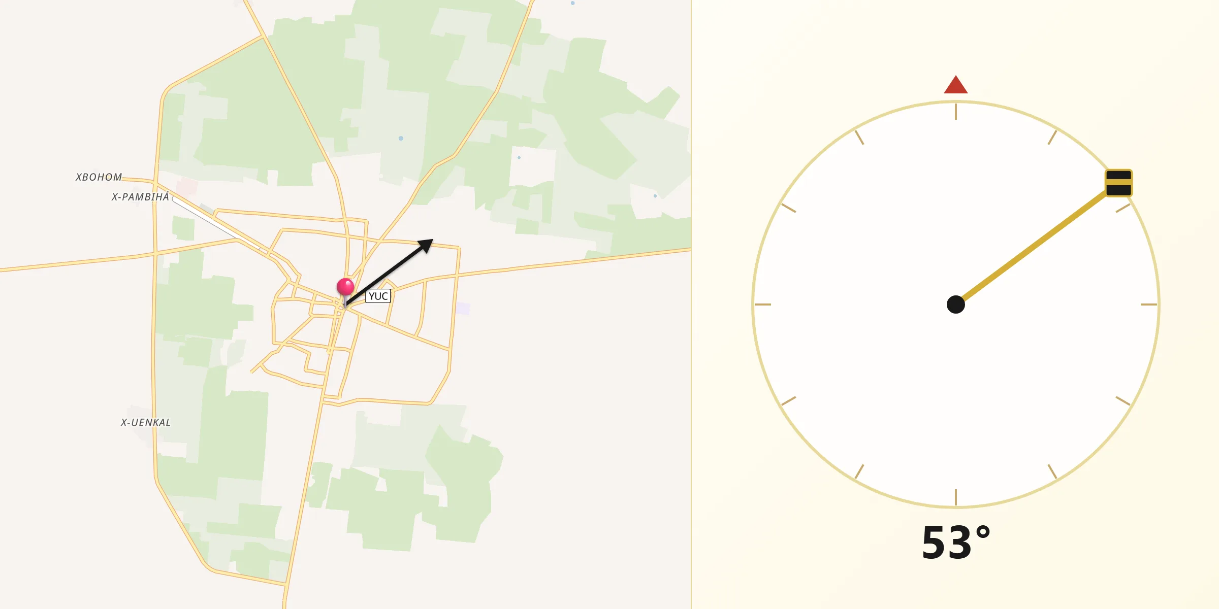 Dirección de la Qibla desde Tizimín