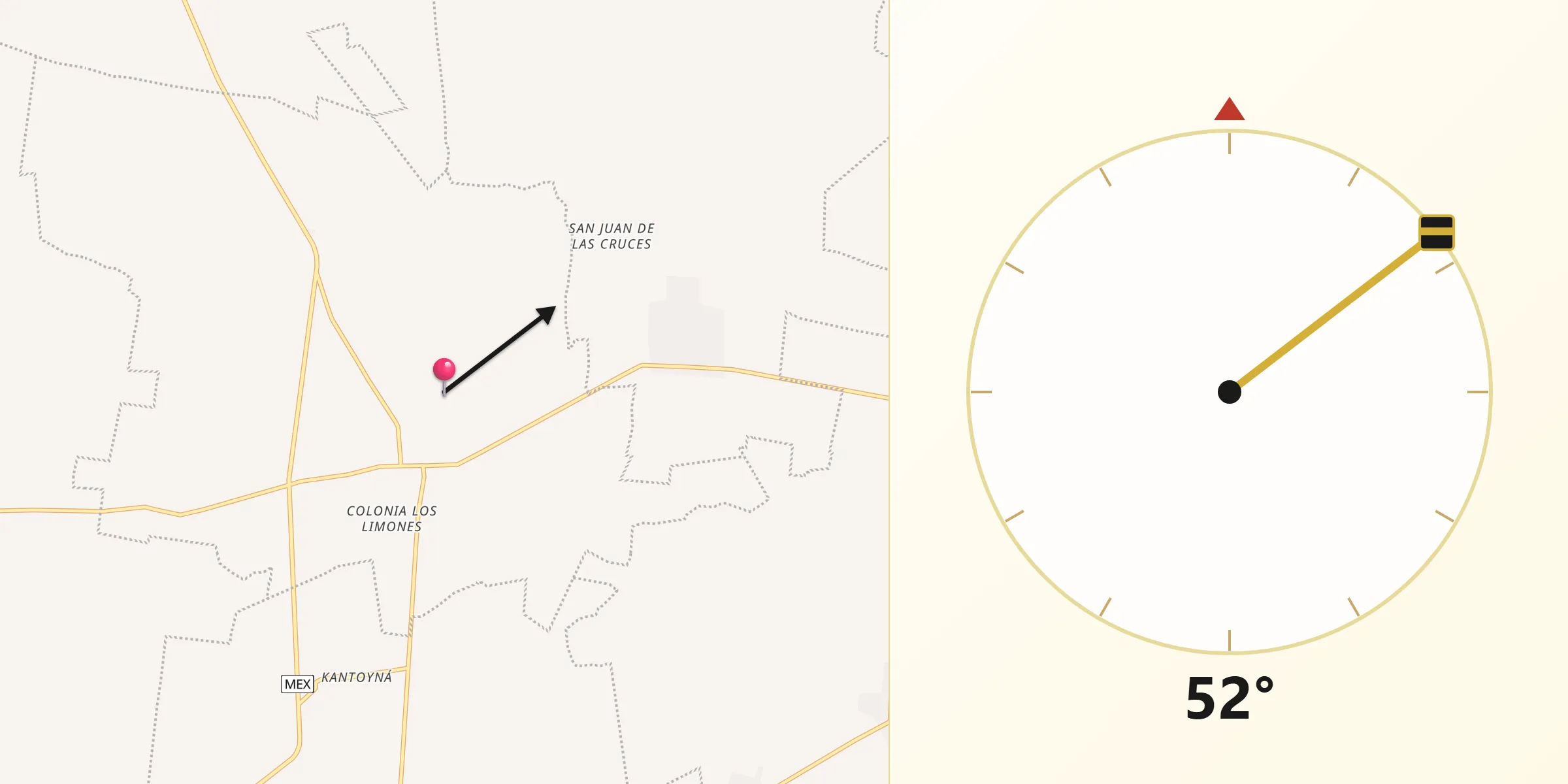 Dirección de la Qibla desde Chicxulub Pueblo