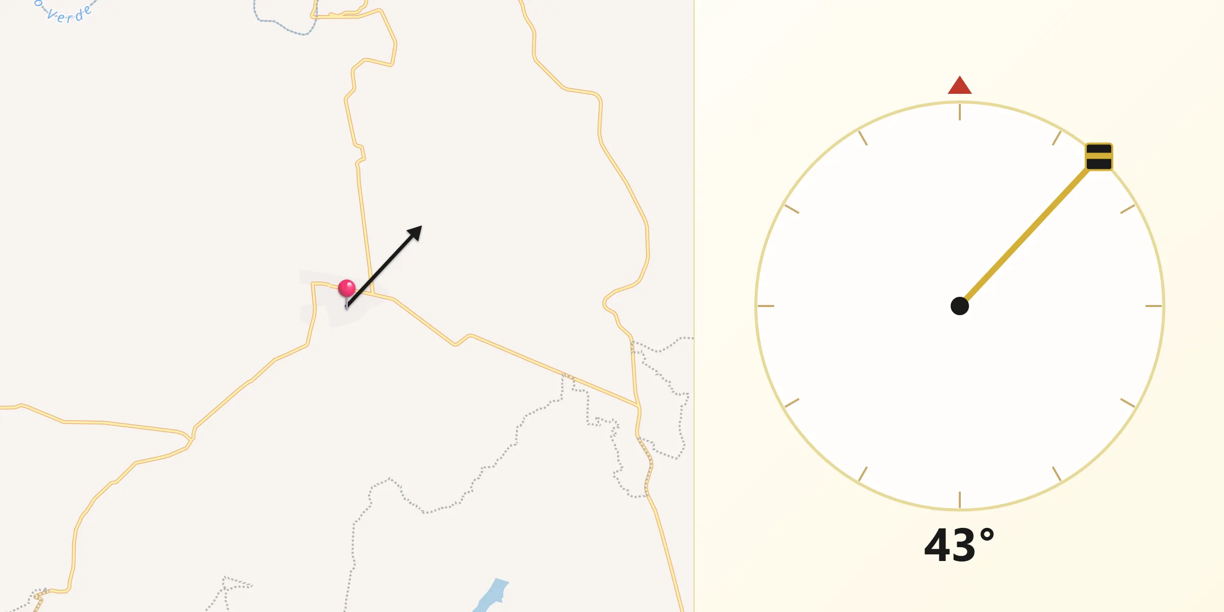 Dirección de la Qibla desde Cañadas de Obregón