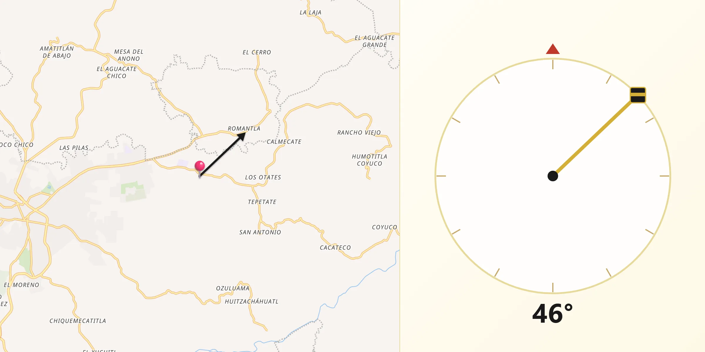 Dirección de la Qibla desde Chalahuiyapa