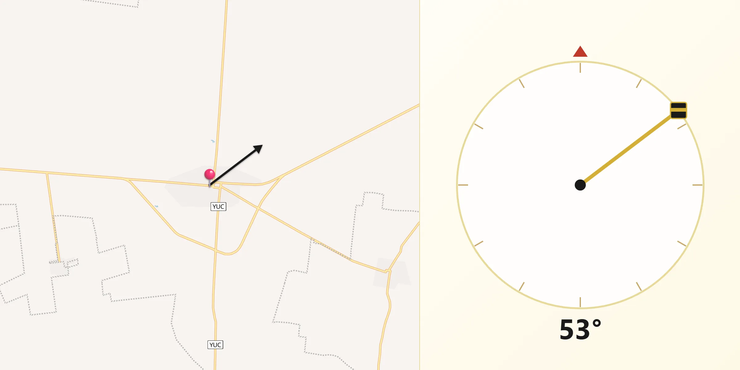 Dirección de la Qibla desde Temax