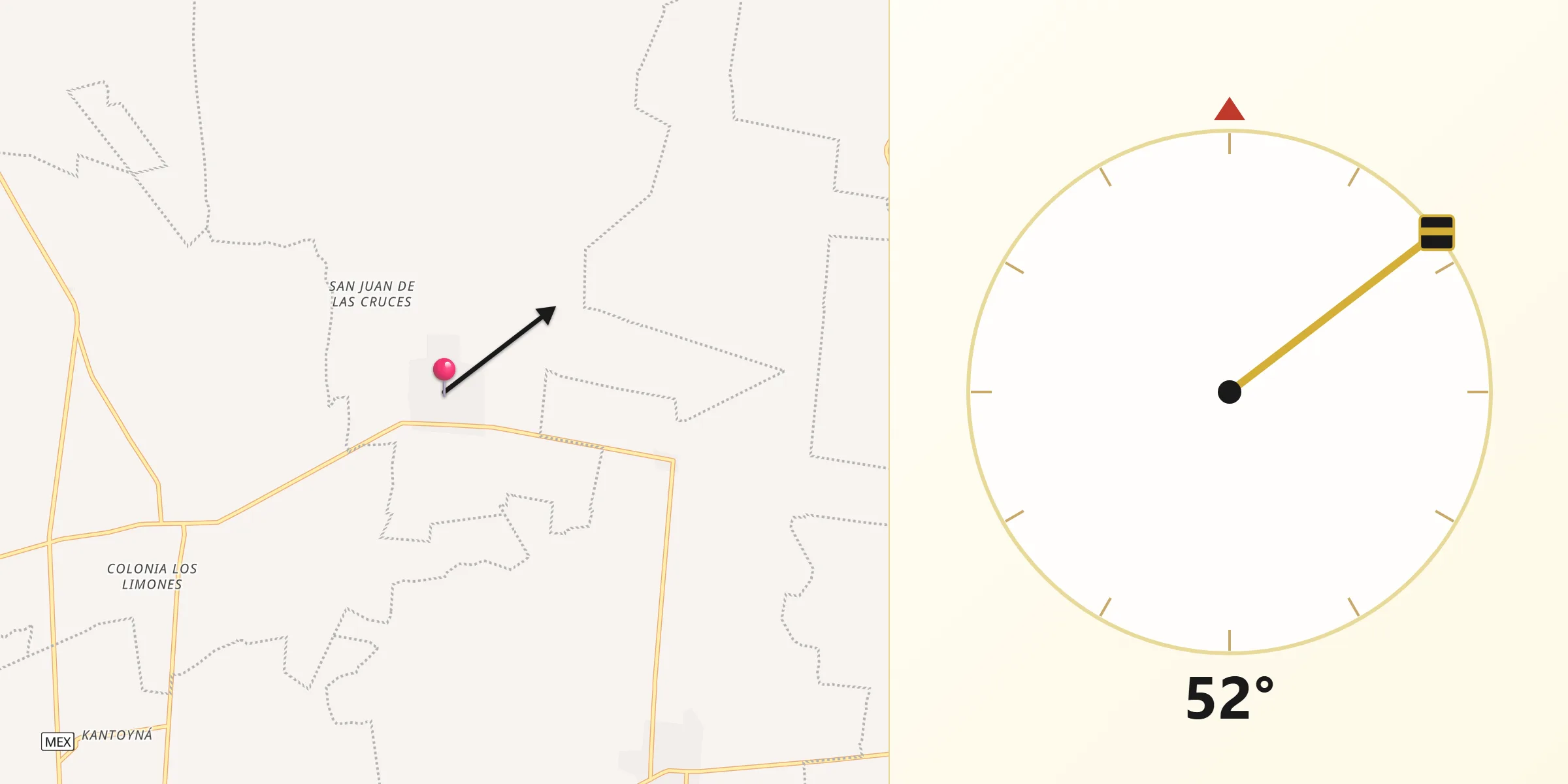 Dirección de la Qibla desde Ixil